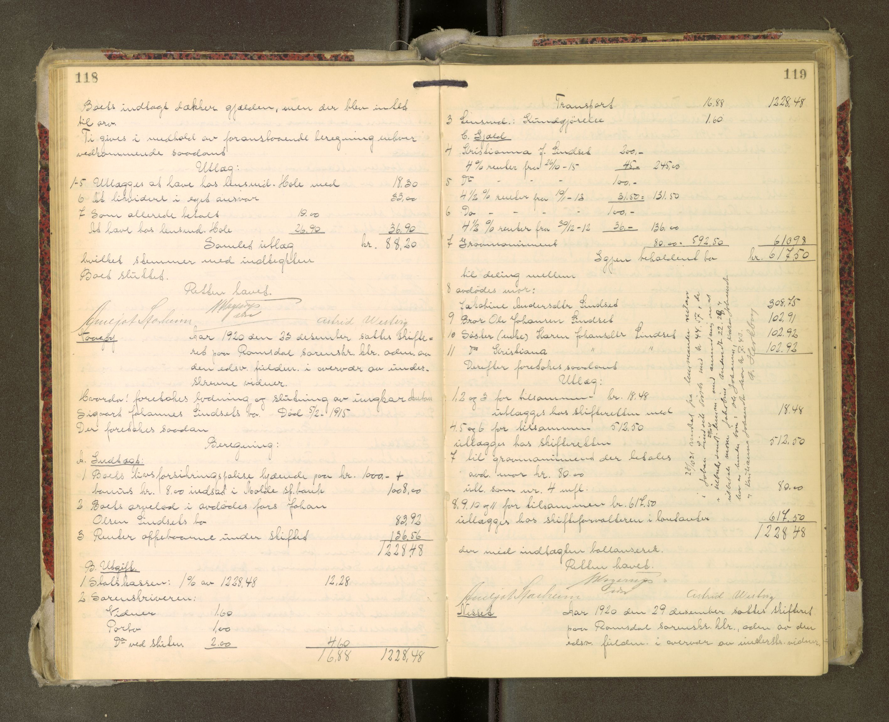 Romsdal sorenskriveri, AV/SAT-A-4149/1/3/3A/L0022: Skifteutlodnings Protokoll, 1920-1924, s. 118-119