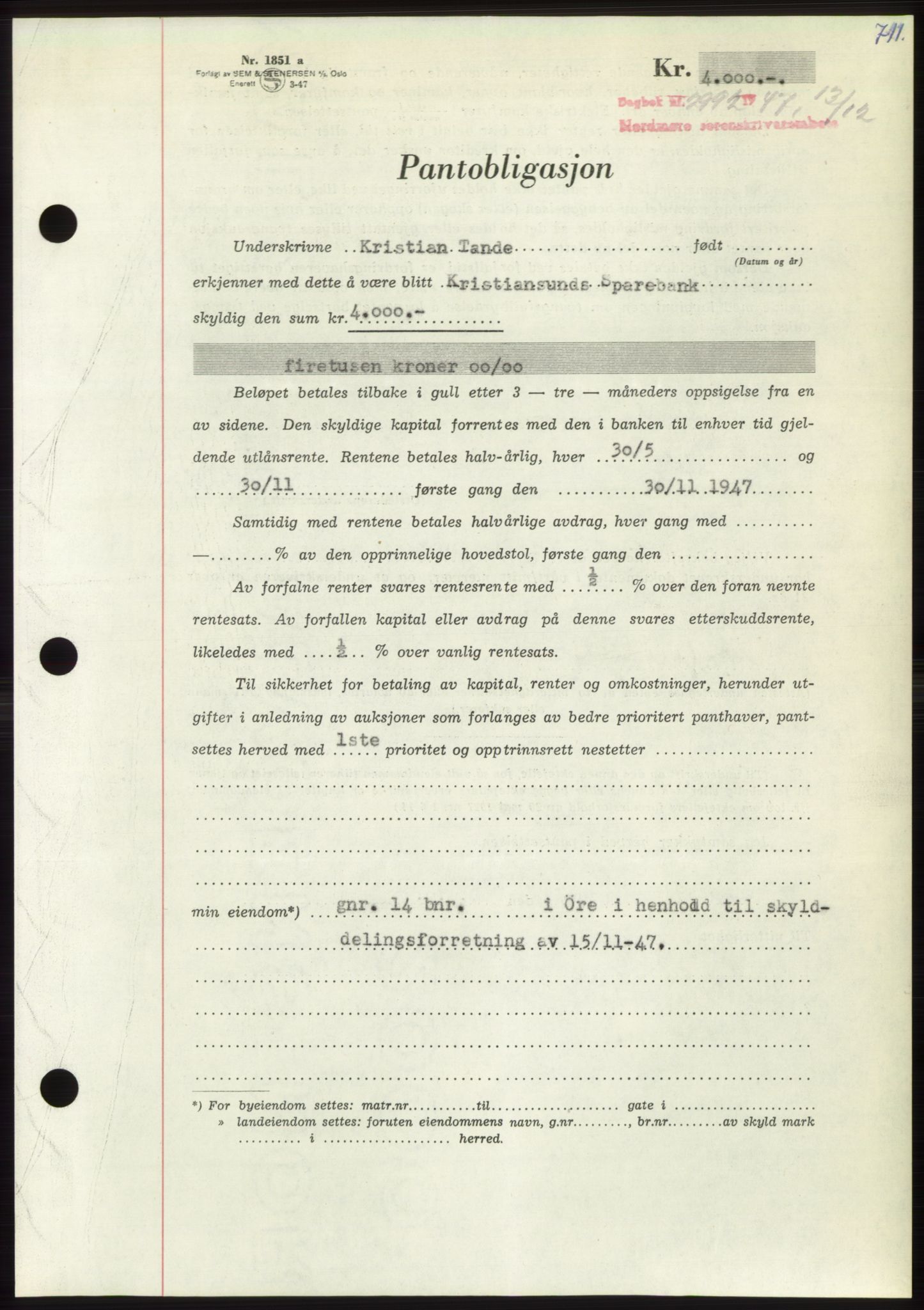 Nordmøre sorenskriveri, AV/SAT-A-4132/1/2/2Ca: Pantebok nr. B97, 1947-1948, Dagboknr: 2992/1947