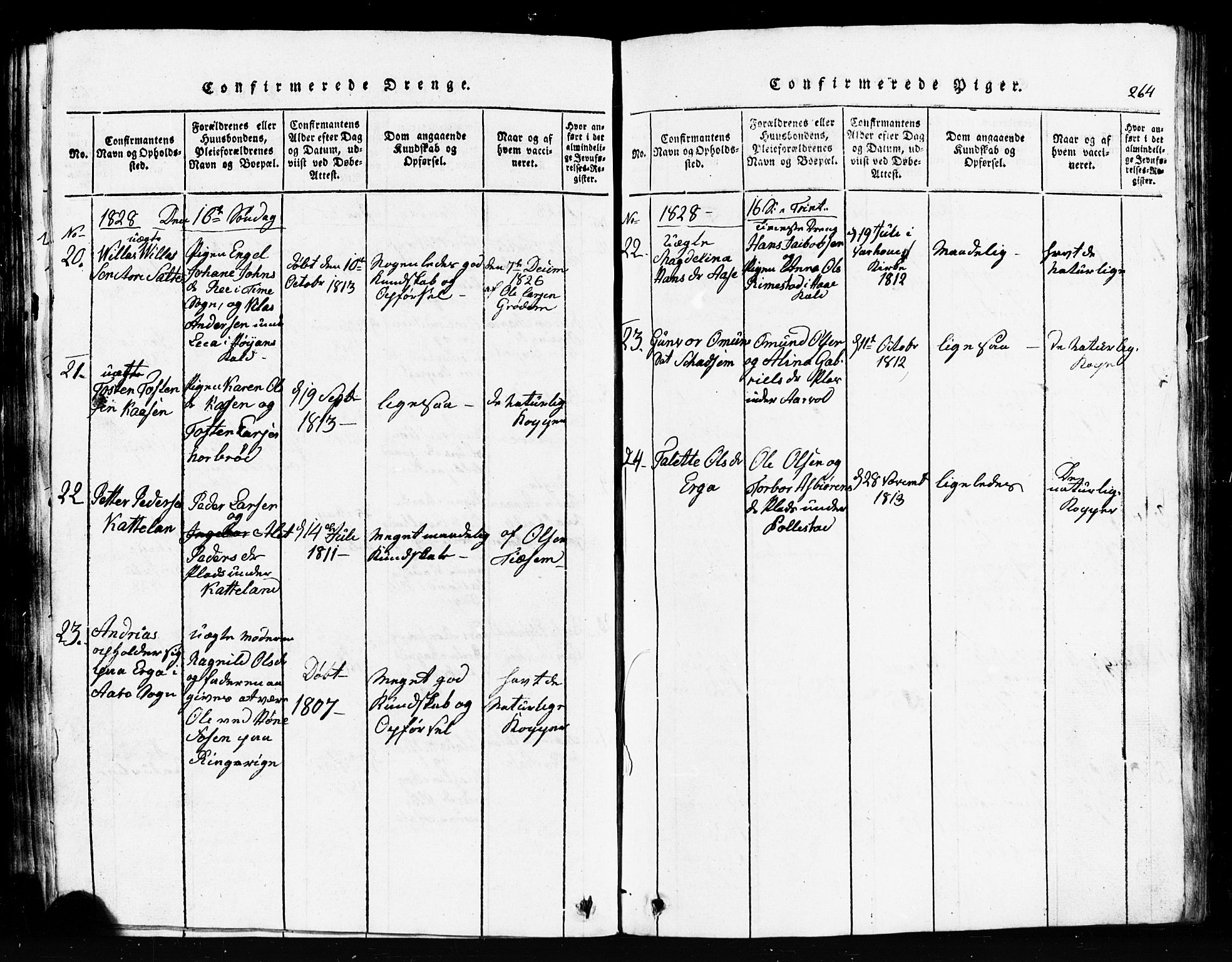 Klepp sokneprestkontor, AV/SAST-A-101803/001/3/30BB/L0001: Klokkerbok nr.  B 1, 1816-1859, s. 264