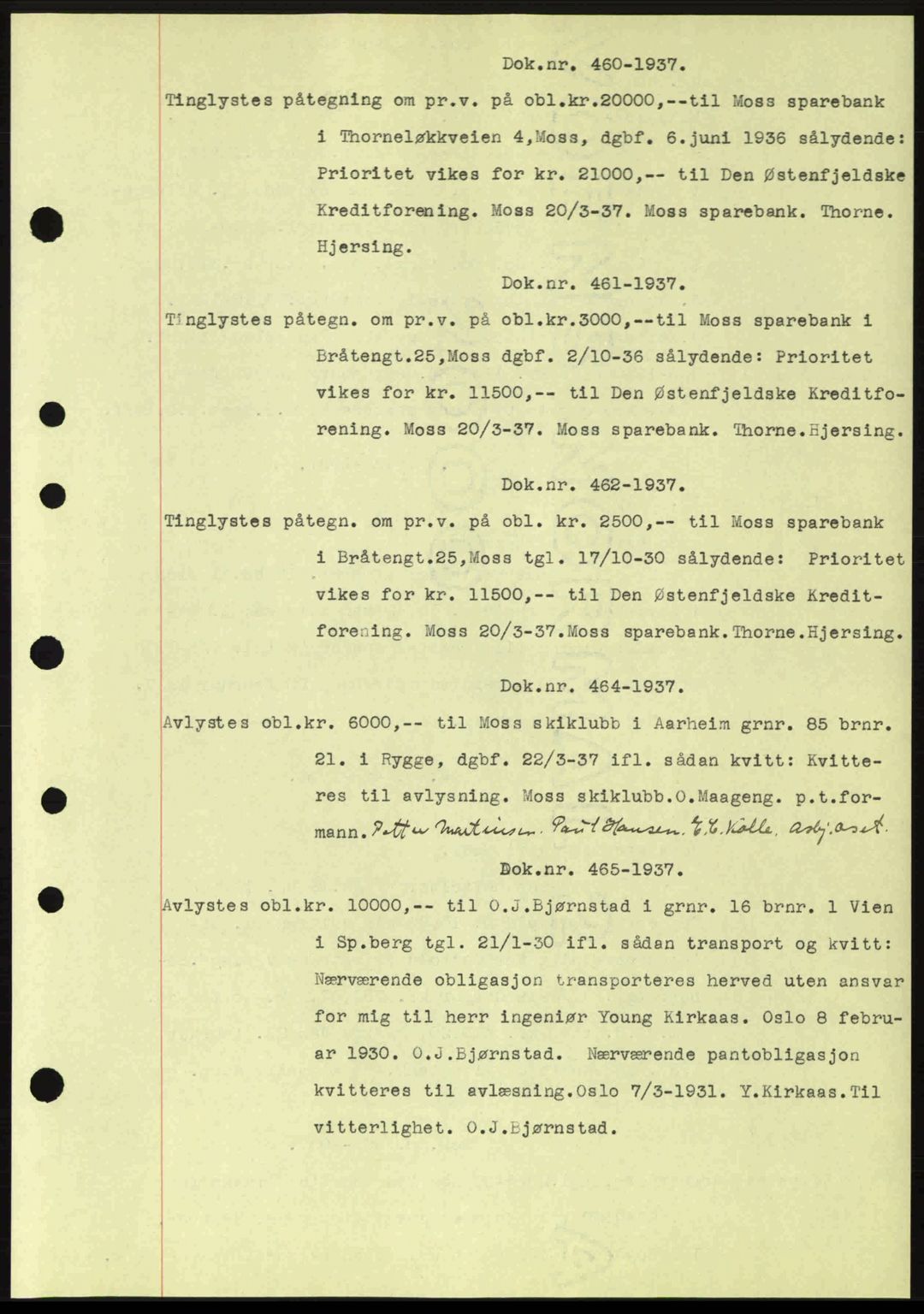 Moss sorenskriveri, SAO/A-10168: Pantebok nr. B3, 1937-1937, Dagboknr: 460/1937