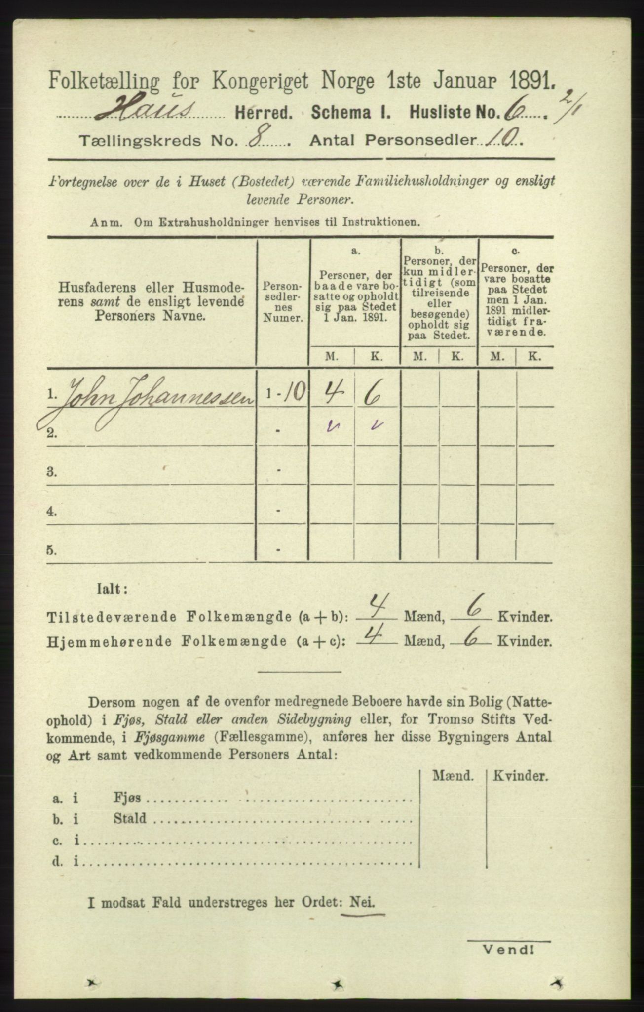 RA, Folketelling 1891 for 1250 Haus herred, 1891, s. 3108