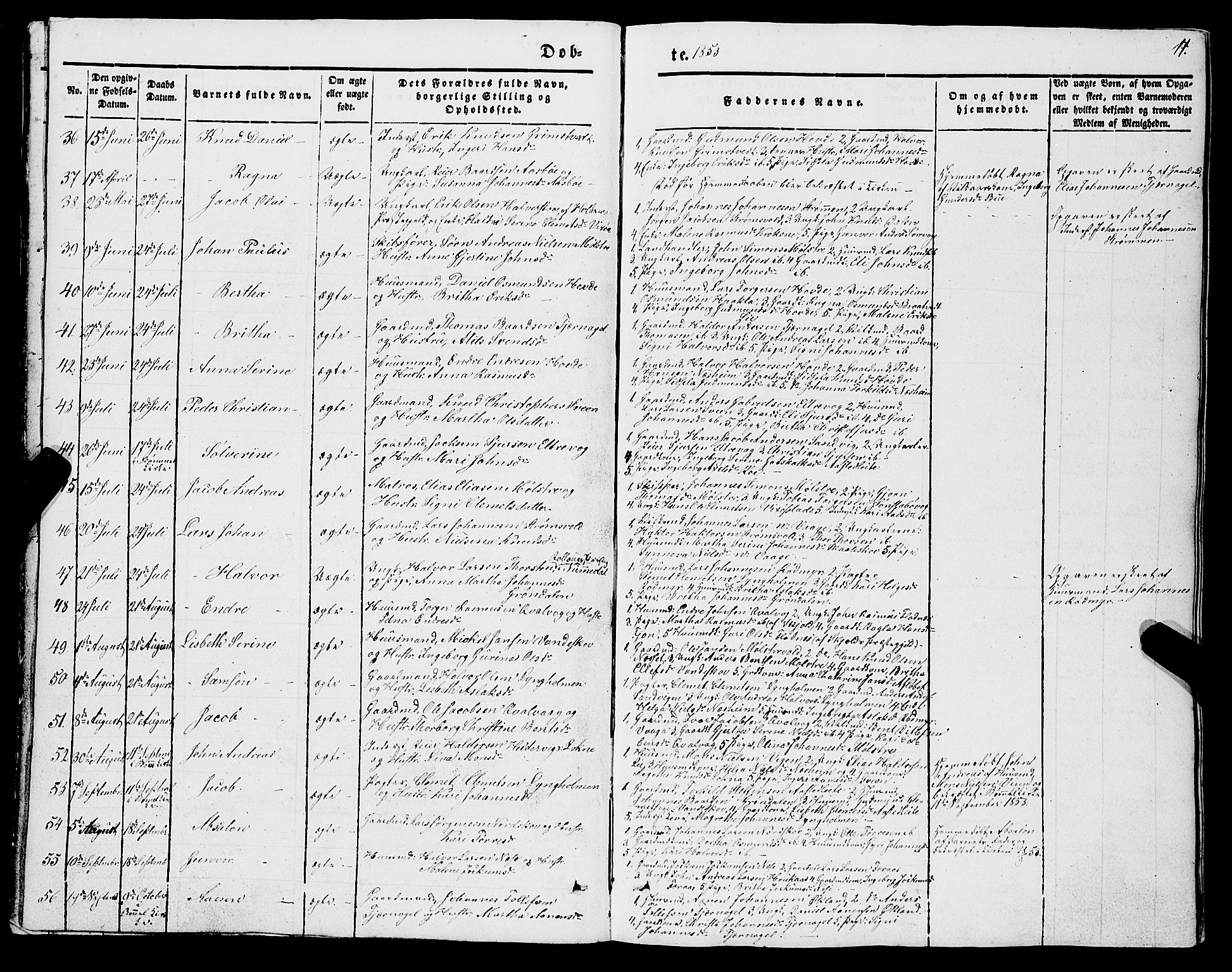 Sveio Sokneprestembete, AV/SAB-A-78501/H/Hab: Klokkerbok nr. A 1, 1851-1865, s. 11