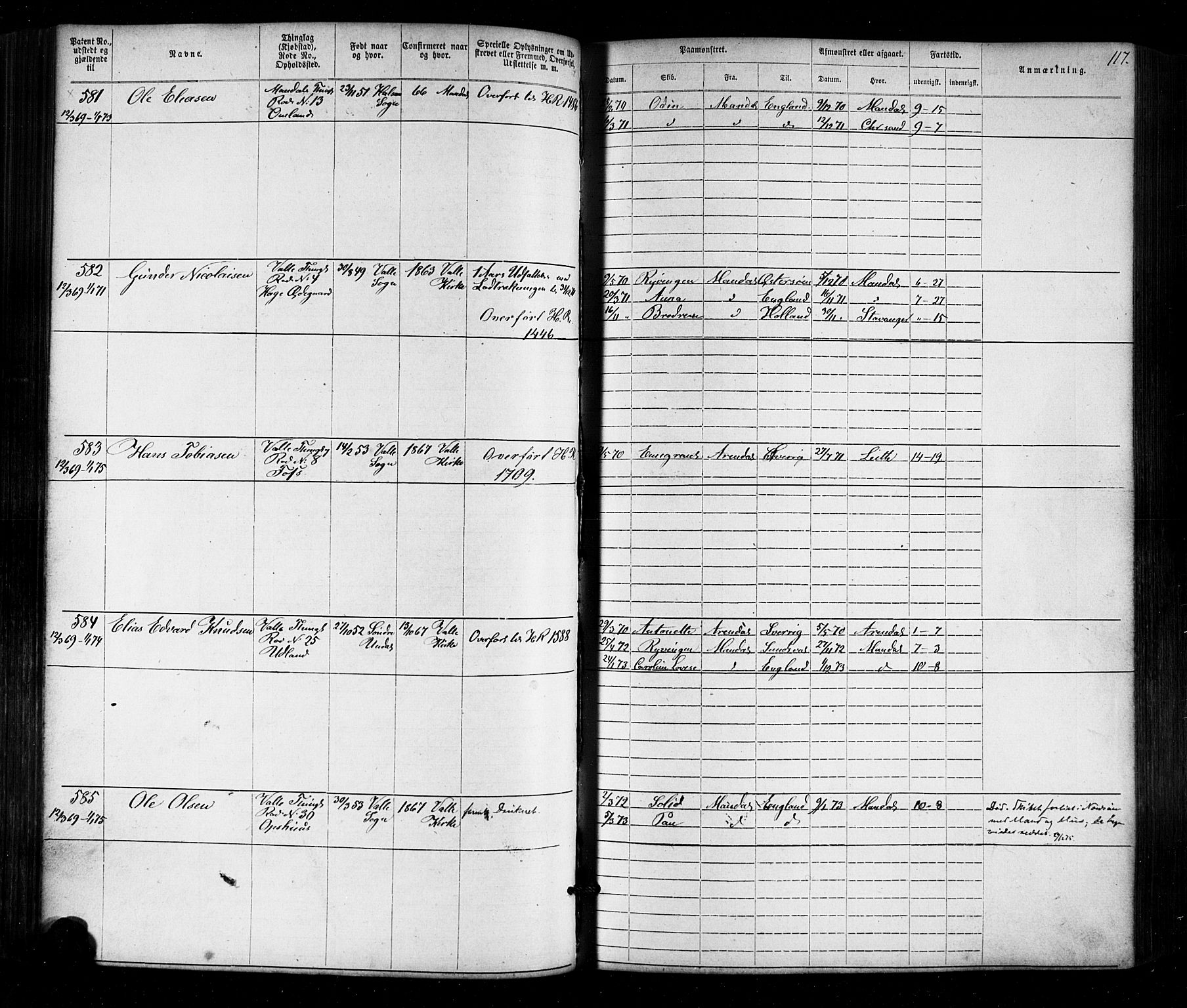 Mandal mønstringskrets, SAK/2031-0016/F/Fa/L0005: Annotasjonsrulle nr 1-1909 med register, Y-15, 1868-1880, s. 149