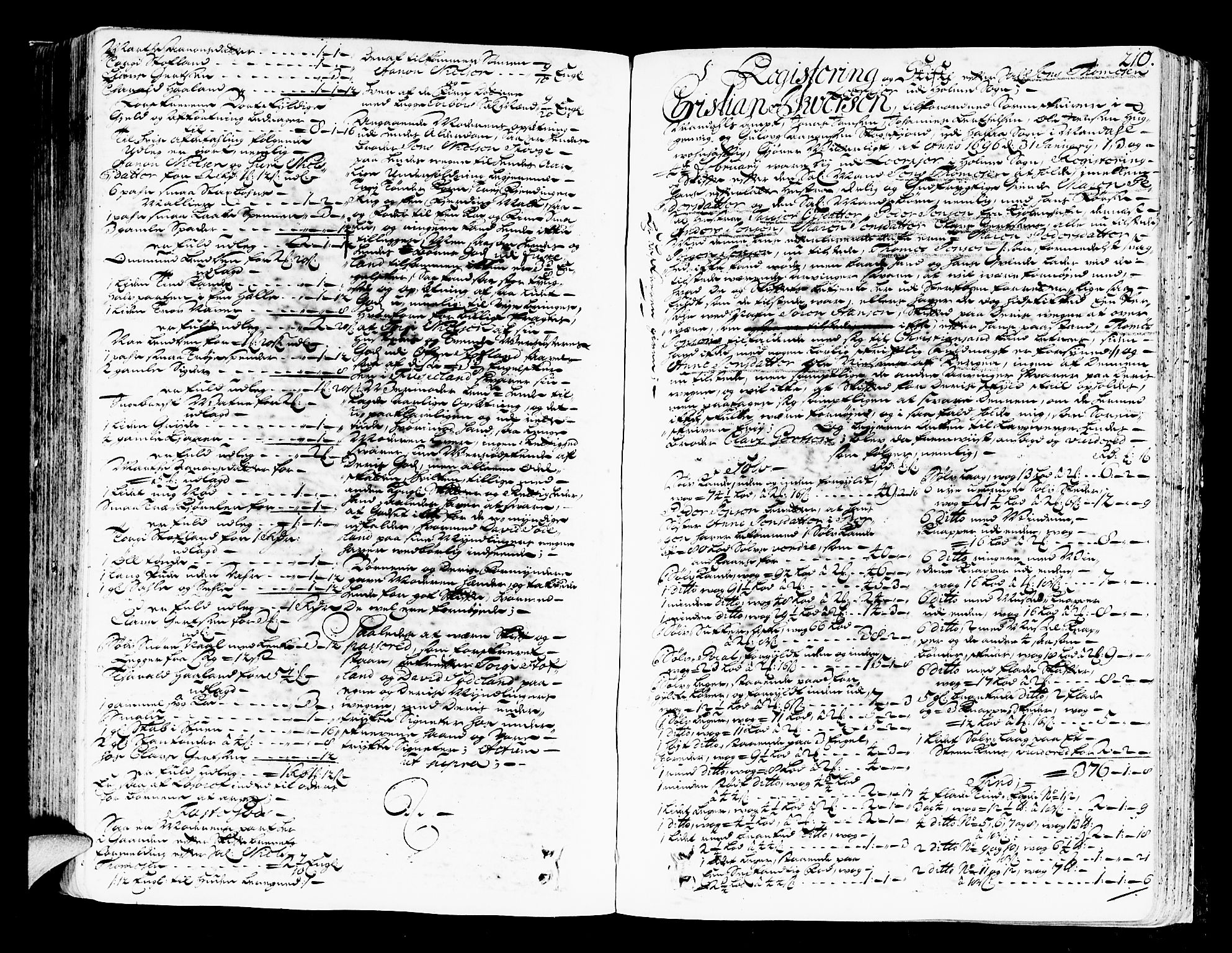 Mandal sorenskriveri, SAK/1221-0005/001/H/Hc/L0008: Skifteprotokoll med register, original i eske nr 4a, 1693-1702, s. 209b-210a