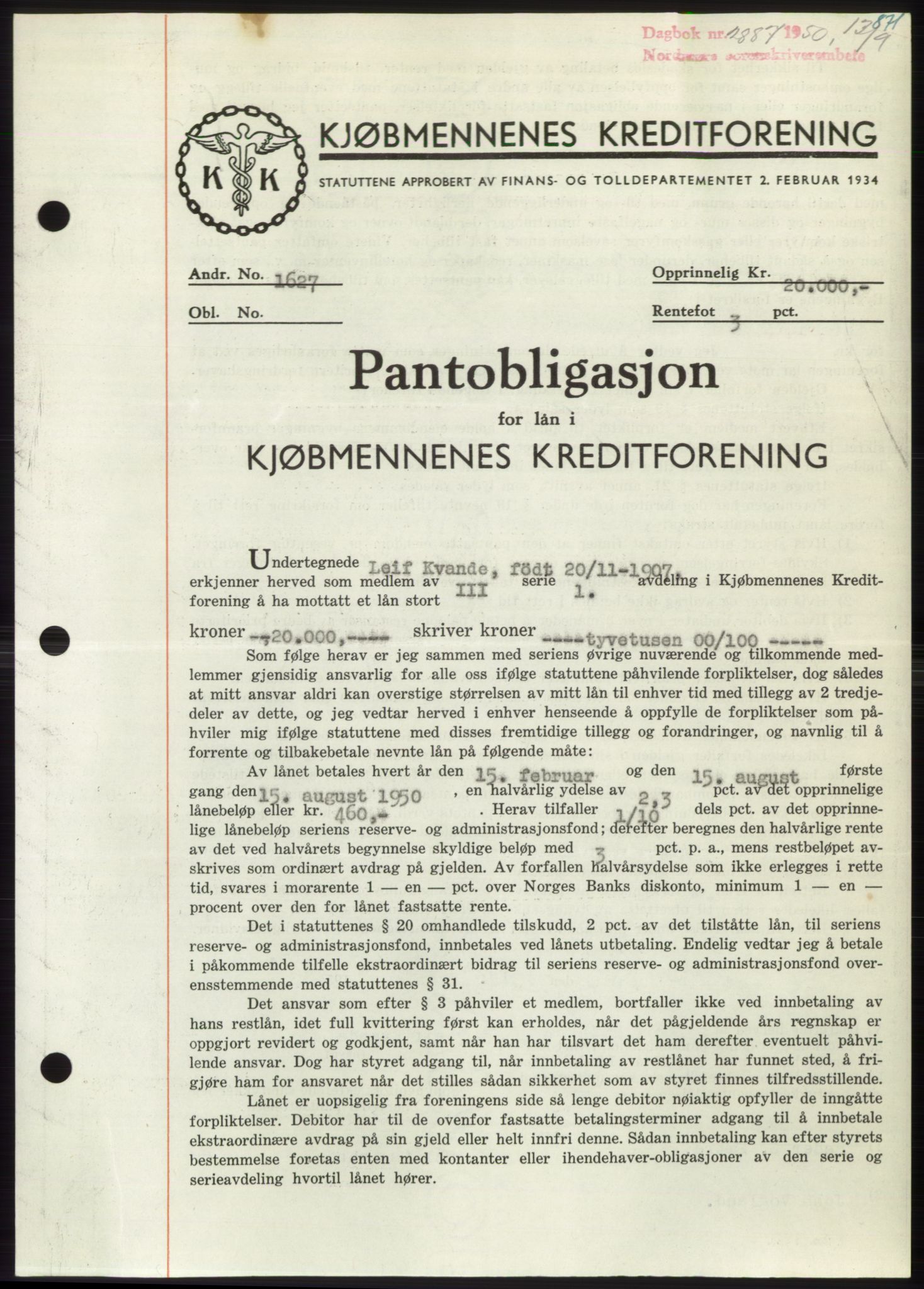 Nordmøre sorenskriveri, AV/SAT-A-4132/1/2/2Ca: Pantebok nr. B105, 1950-1950, Dagboknr: 2887/1950