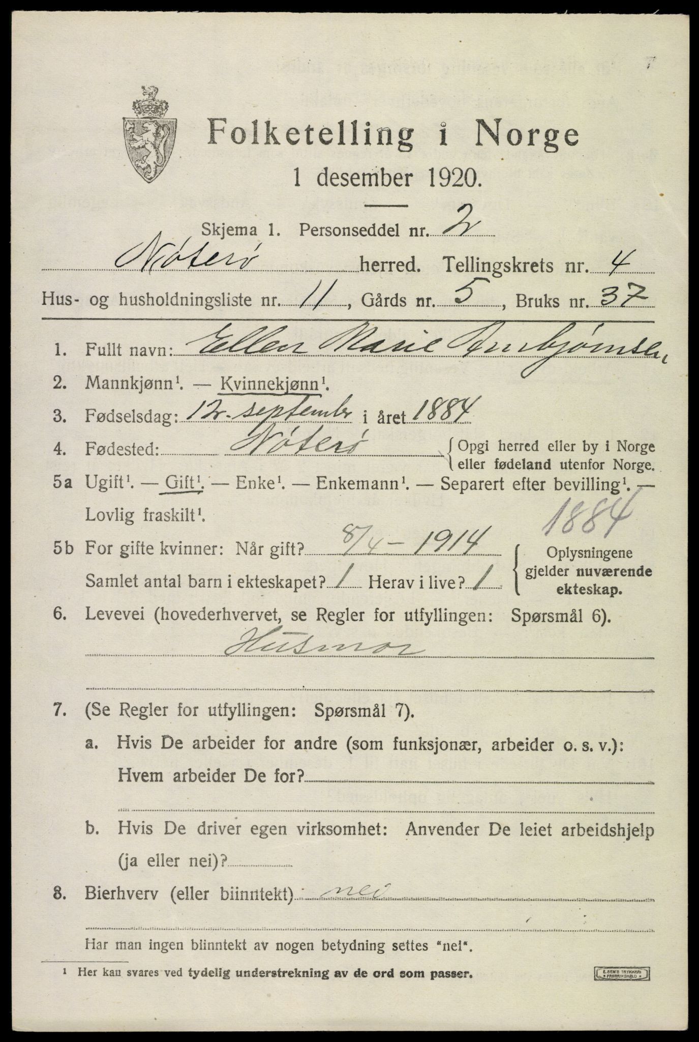 SAKO, Folketelling 1920 for 0722 Nøtterøy herred, 1920, s. 6789