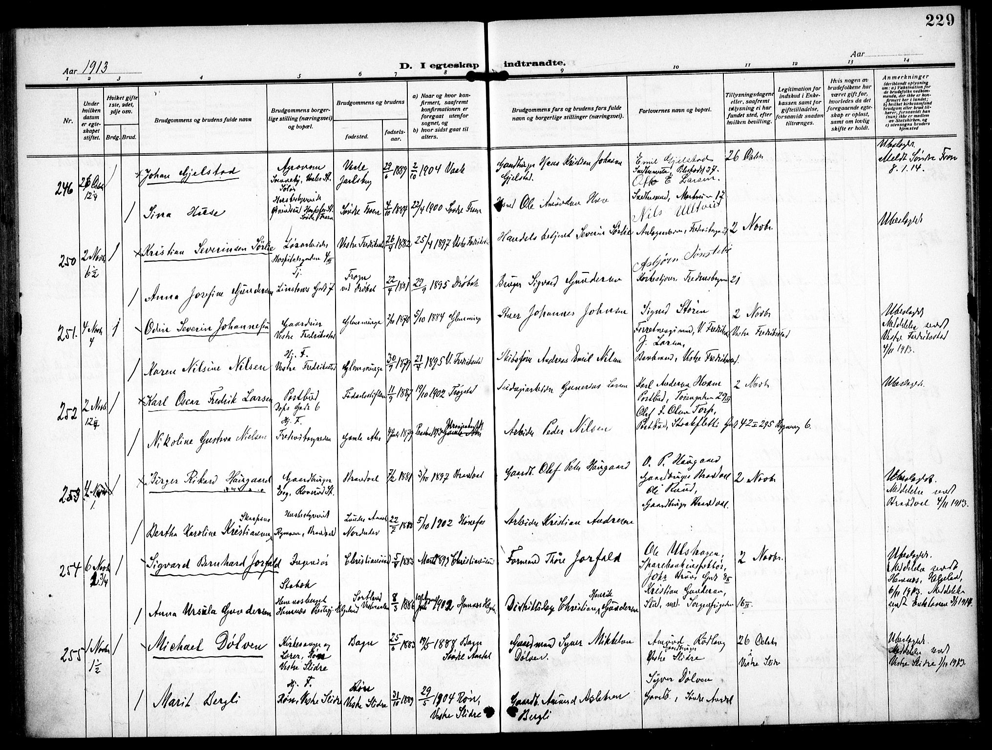 Trefoldighet prestekontor Kirkebøker, AV/SAO-A-10882/F/Fc/L0006: Ministerialbok nr. III 6, 1908-1914, s. 229