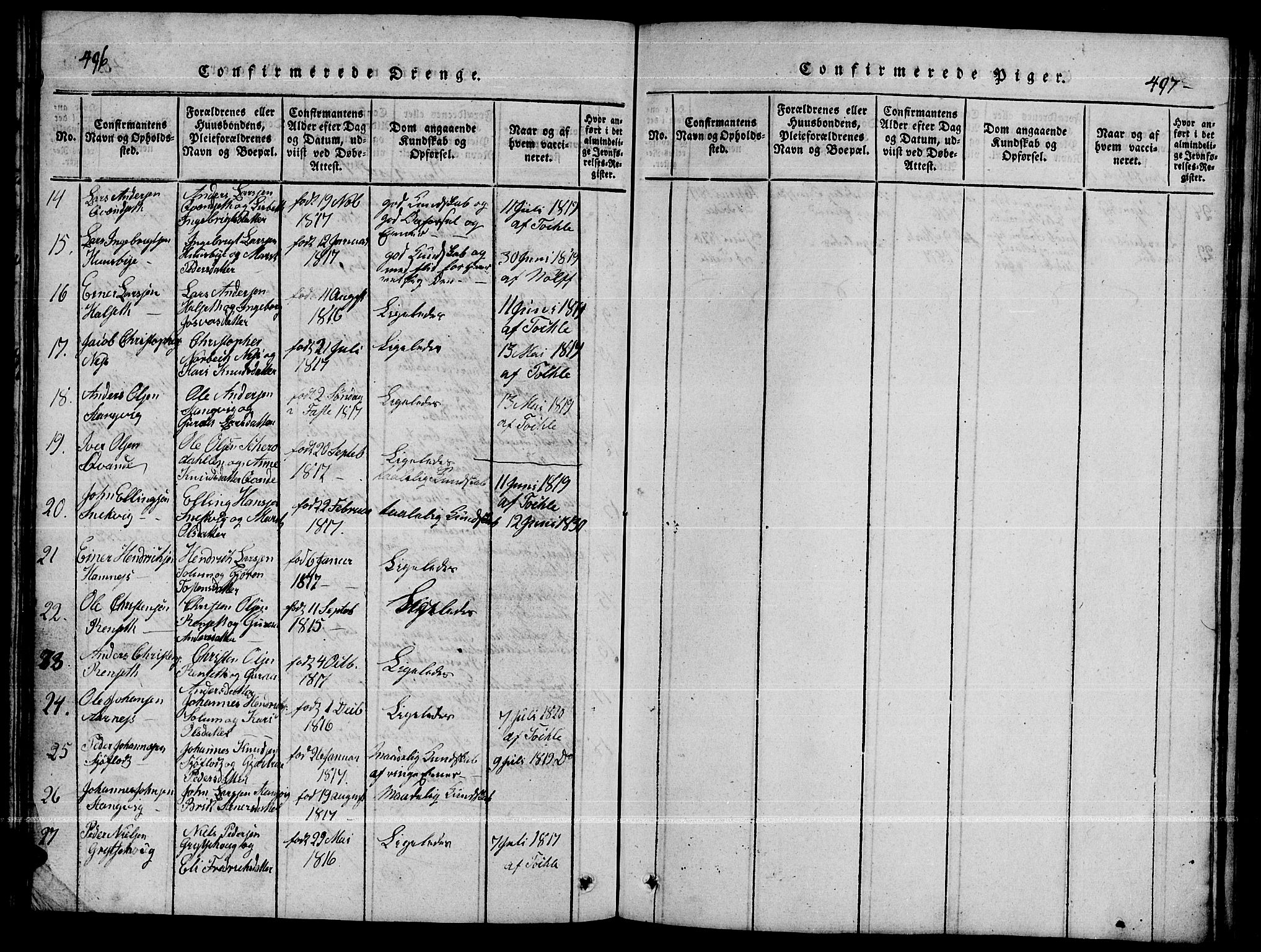 Ministerialprotokoller, klokkerbøker og fødselsregistre - Møre og Romsdal, AV/SAT-A-1454/592/L1031: Klokkerbok nr. 592C01, 1820-1833, s. 496-497