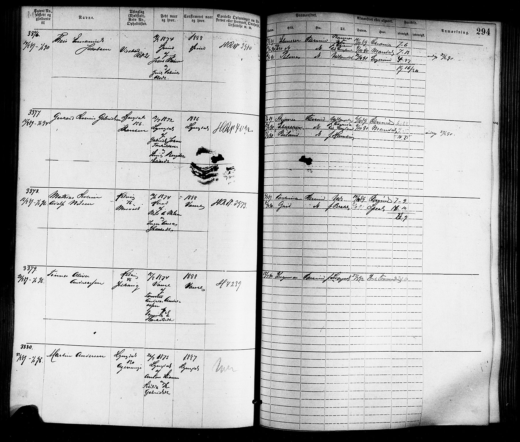 Farsund mønstringskrets, SAK/2031-0017/F/Fa/L0006: Annotasjonsrulle nr 1911-3805 med register, Z-3, 1877-1894, s. 329