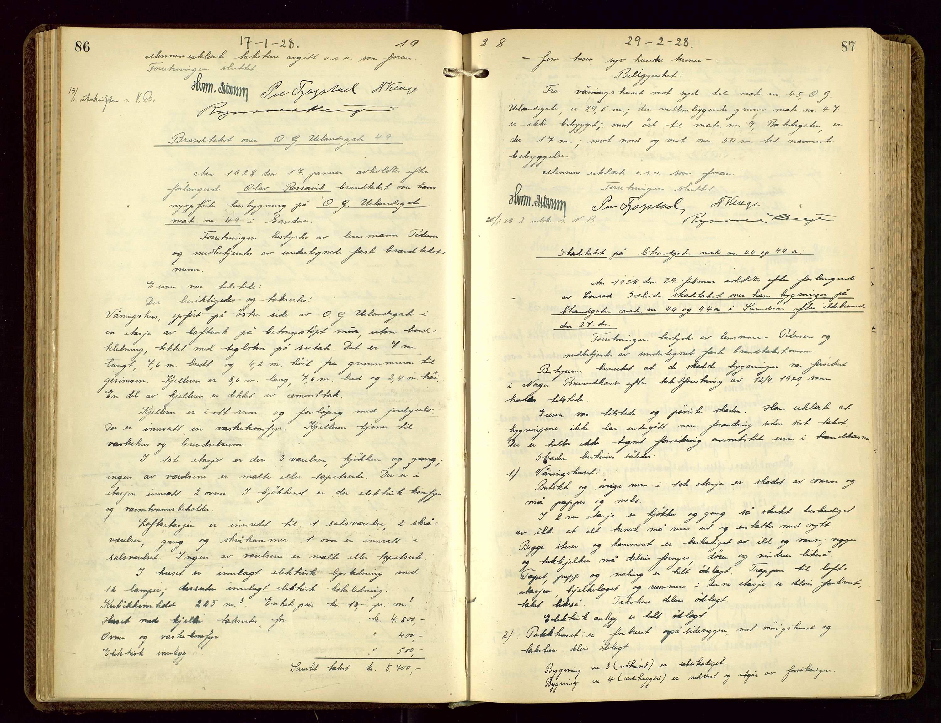 Sandnes lensmannskontor, AV/SAST-A-100167/Goa/L0003: "Brandtakstprotokol", 1924-1934, s. 86-87