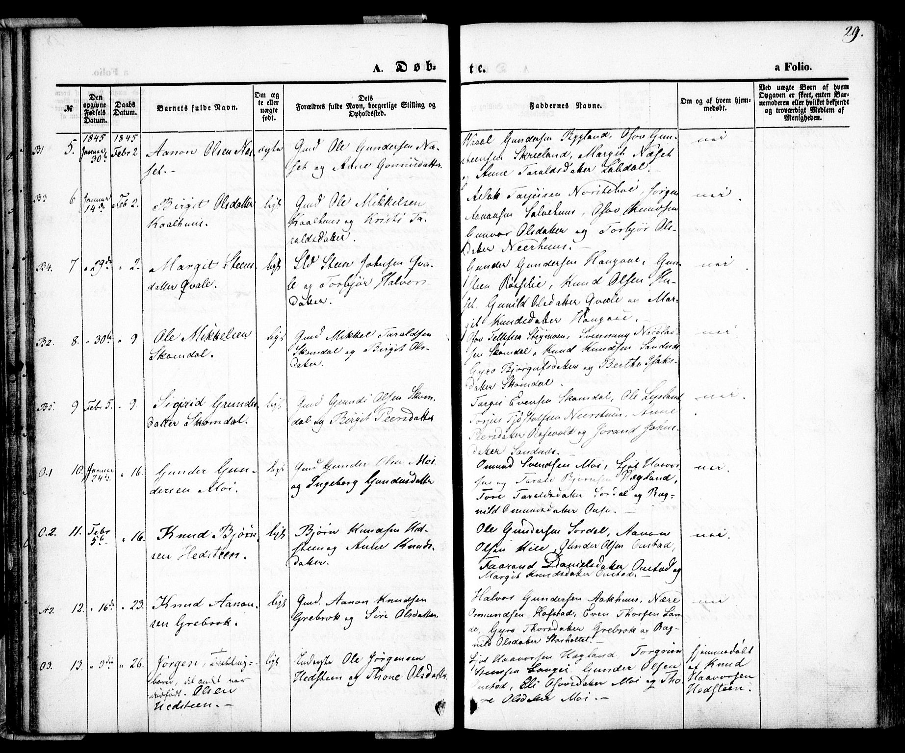 Bygland sokneprestkontor, AV/SAK-1111-0006/F/Fa/Fab/L0004: Ministerialbok nr. A 4, 1842-1858, s. 29