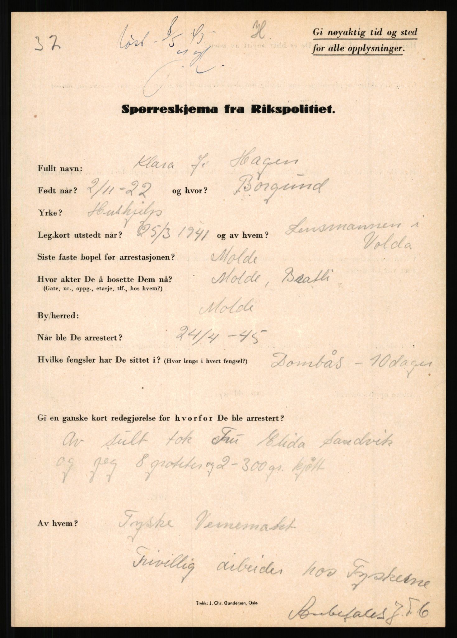 Rikspolitisjefen, AV/RA-S-1560/L/L0005: Gidske, Peder Martin -  Hansell, Georg, 1940-1945, s. 852