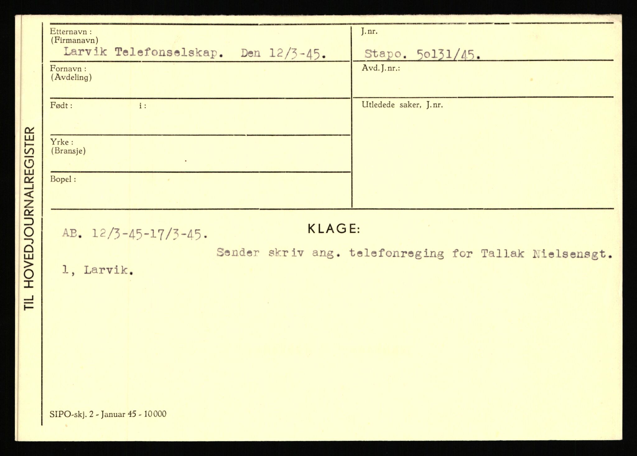 Statspolitiet - Hovedkontoret / Osloavdelingen, AV/RA-S-1329/C/Ca/L0009: Knutsen - Limstrand, 1943-1945, s. 3983