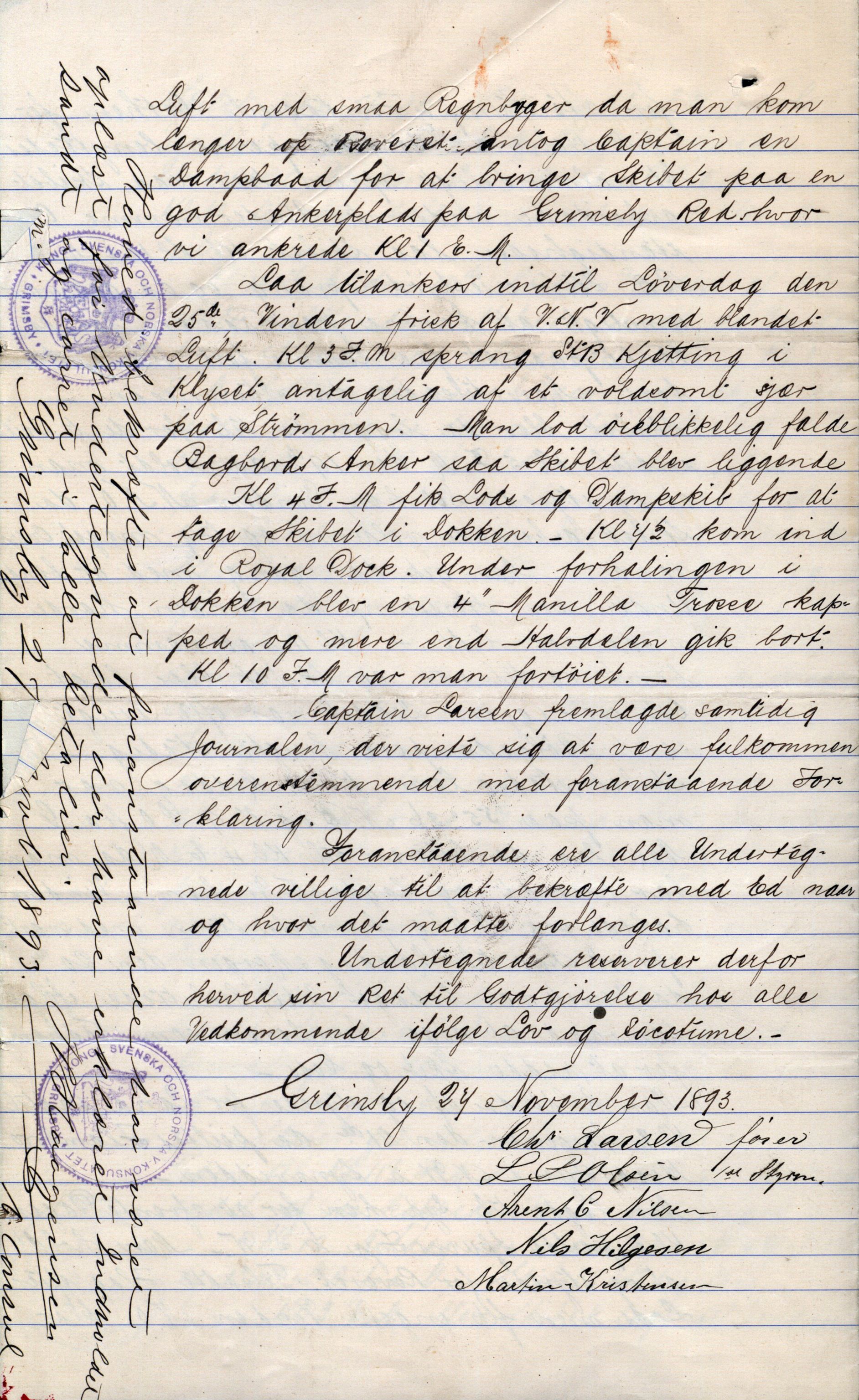 Pa 63 - Østlandske skibsassuranceforening, VEMU/A-1079/G/Ga/L0030/0004: Havaridokumenter / Riga, Punctum, Poseidon, Dovre, Bengal, Maitland, Orient, 1893, s. 86