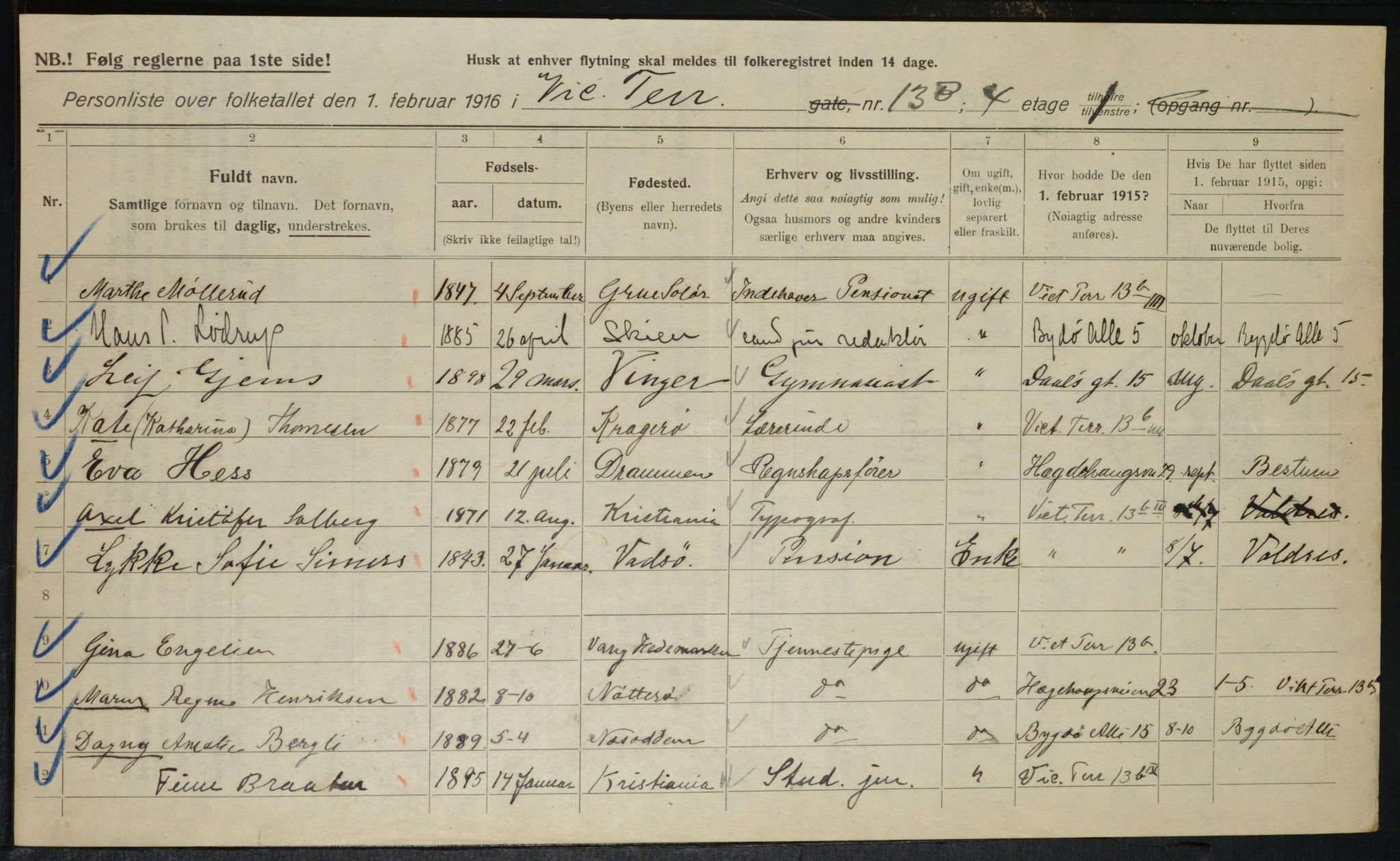 OBA, Kommunal folketelling 1.2.1916 for Kristiania, 1916, s. 127251