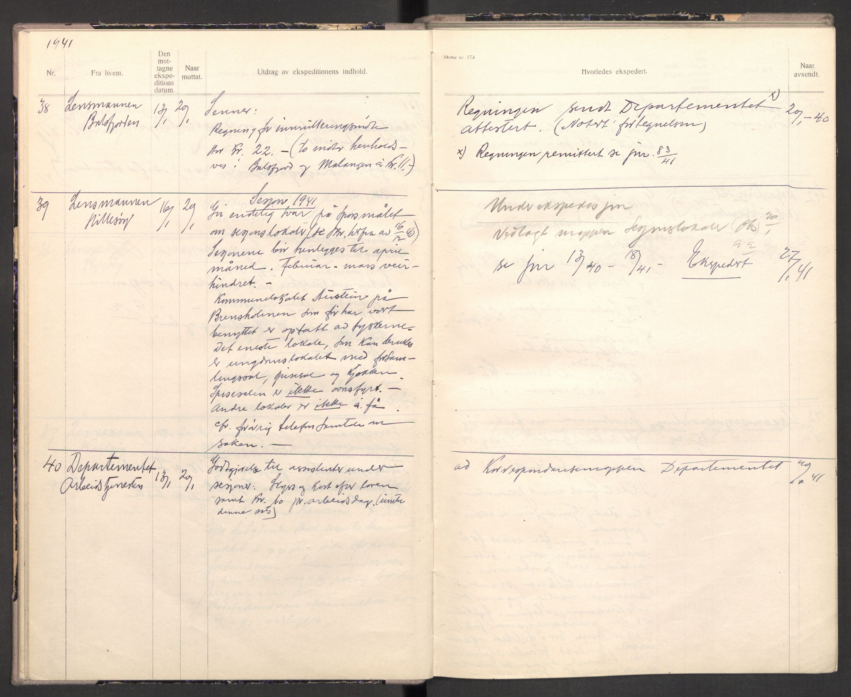 Norges arbeidstjeneste, AV/RA-S-5014/C/Ca/L0001: Journal for utskrivning Nordland og Troms, 1940-1942, s. 22