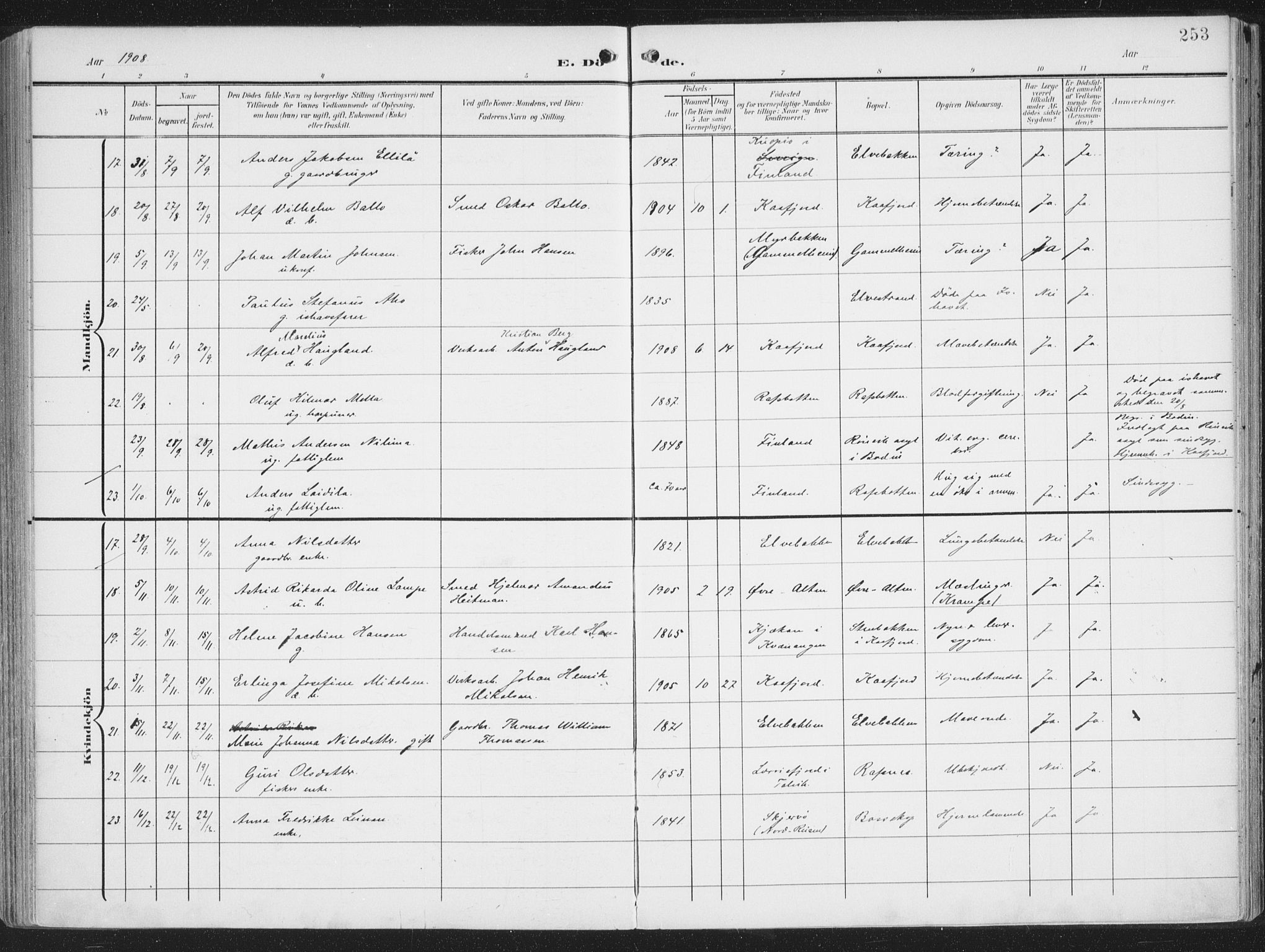 Alta sokneprestkontor, AV/SATØ-S-1338/H/Ha/L0005.kirke: Ministerialbok nr. 5, 1904-1918, s. 253