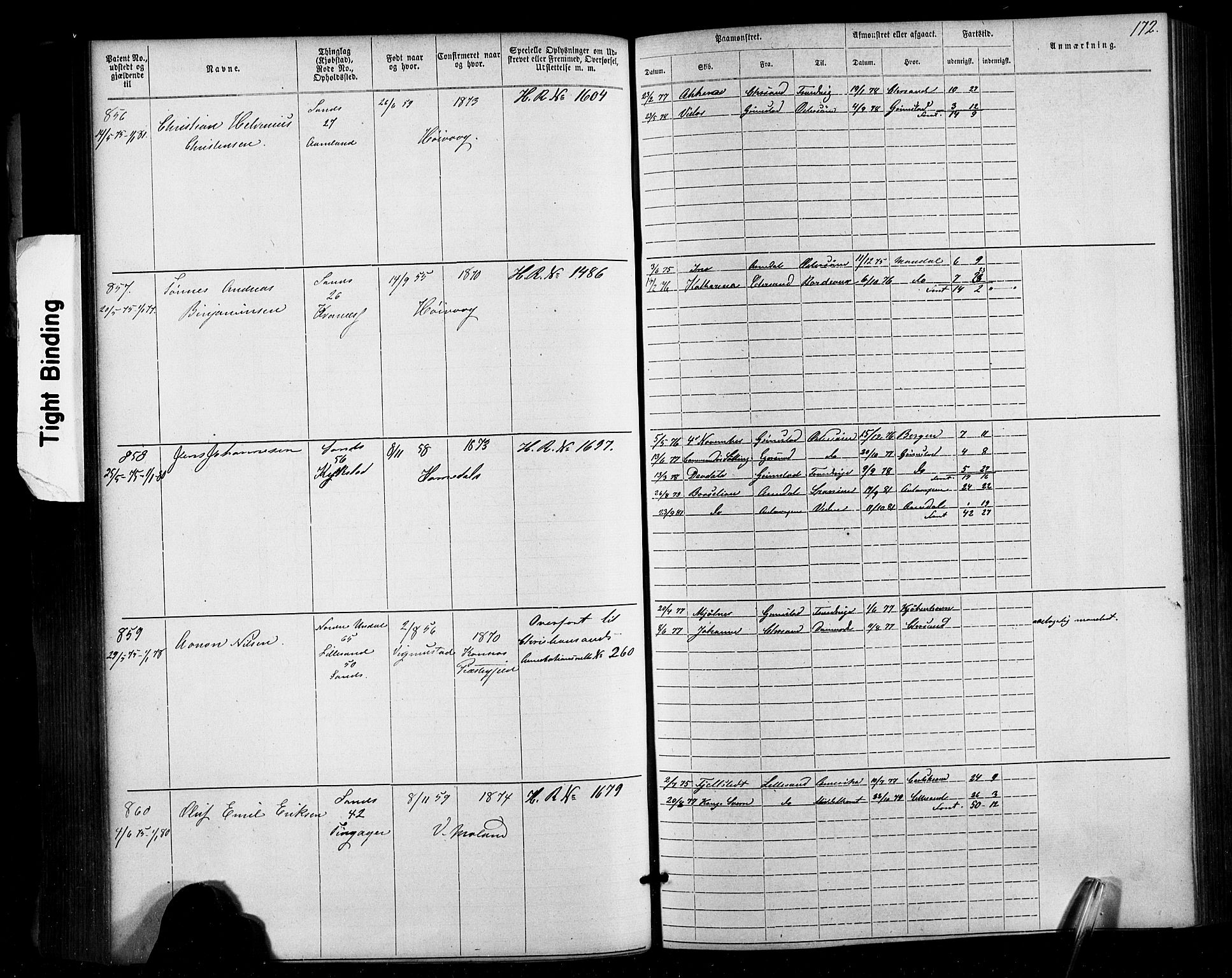 Lillesand mønstringskrets, SAK/2031-0014/F/Fa/L0002: Annotasjonsrulle nr 1-1910 med register, W-8, 1868-1891, s. 176