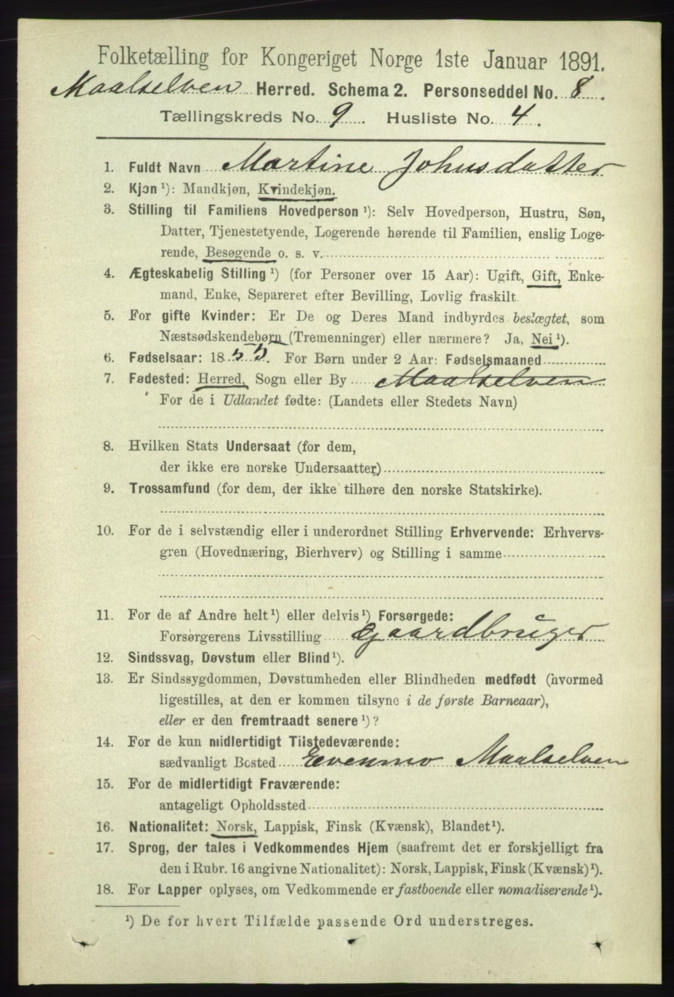 RA, Folketelling 1891 for 1924 Målselv herred, 1891, s. 2774