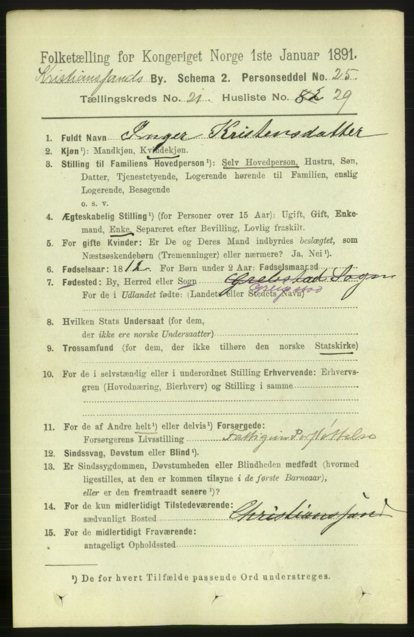 RA, Folketelling 1891 for 1001 Kristiansand kjøpstad, 1891, s. 8110