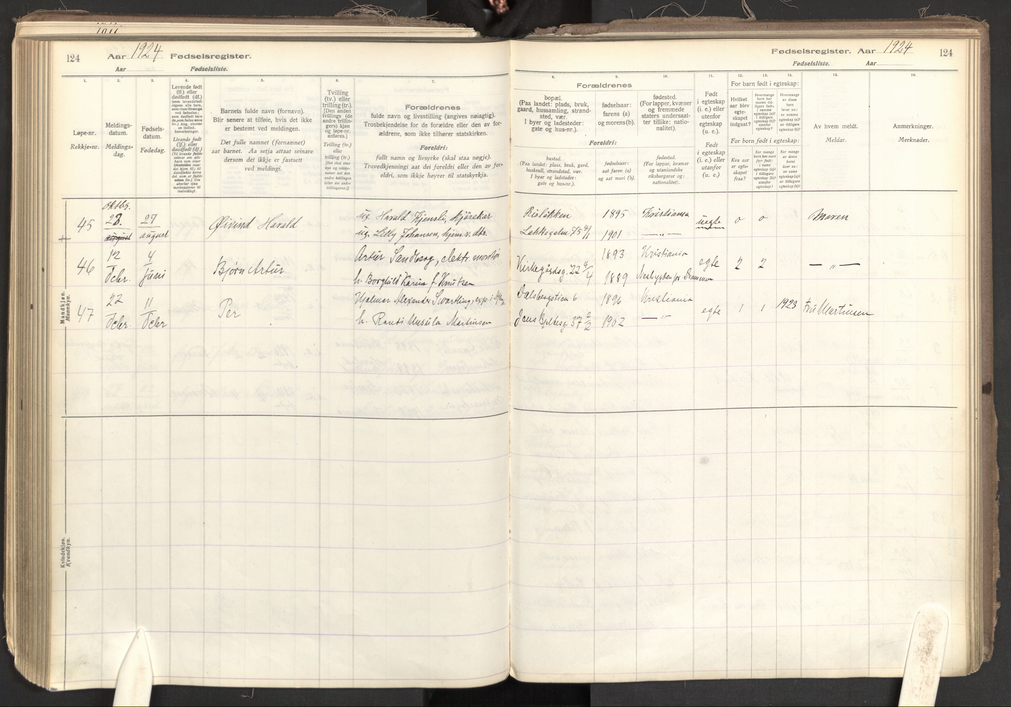 Tøyen prestekontor Kirkebøker, AV/SAO-A-10167a/J/Ja/L0001: Fødselsregister nr. 1, 1916-1944, s. 124