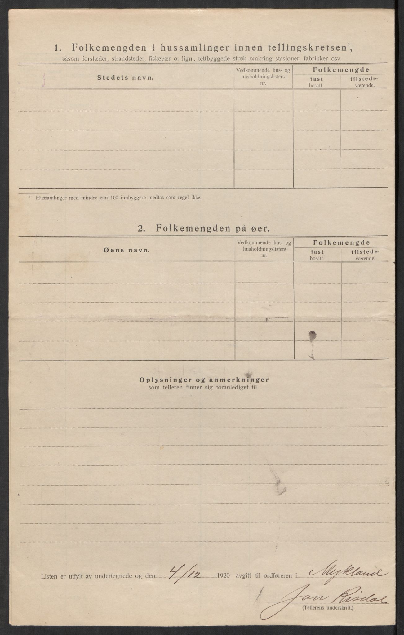 SAK, Folketelling 1920 for 0932 Mykland herred, 1920, s. 12