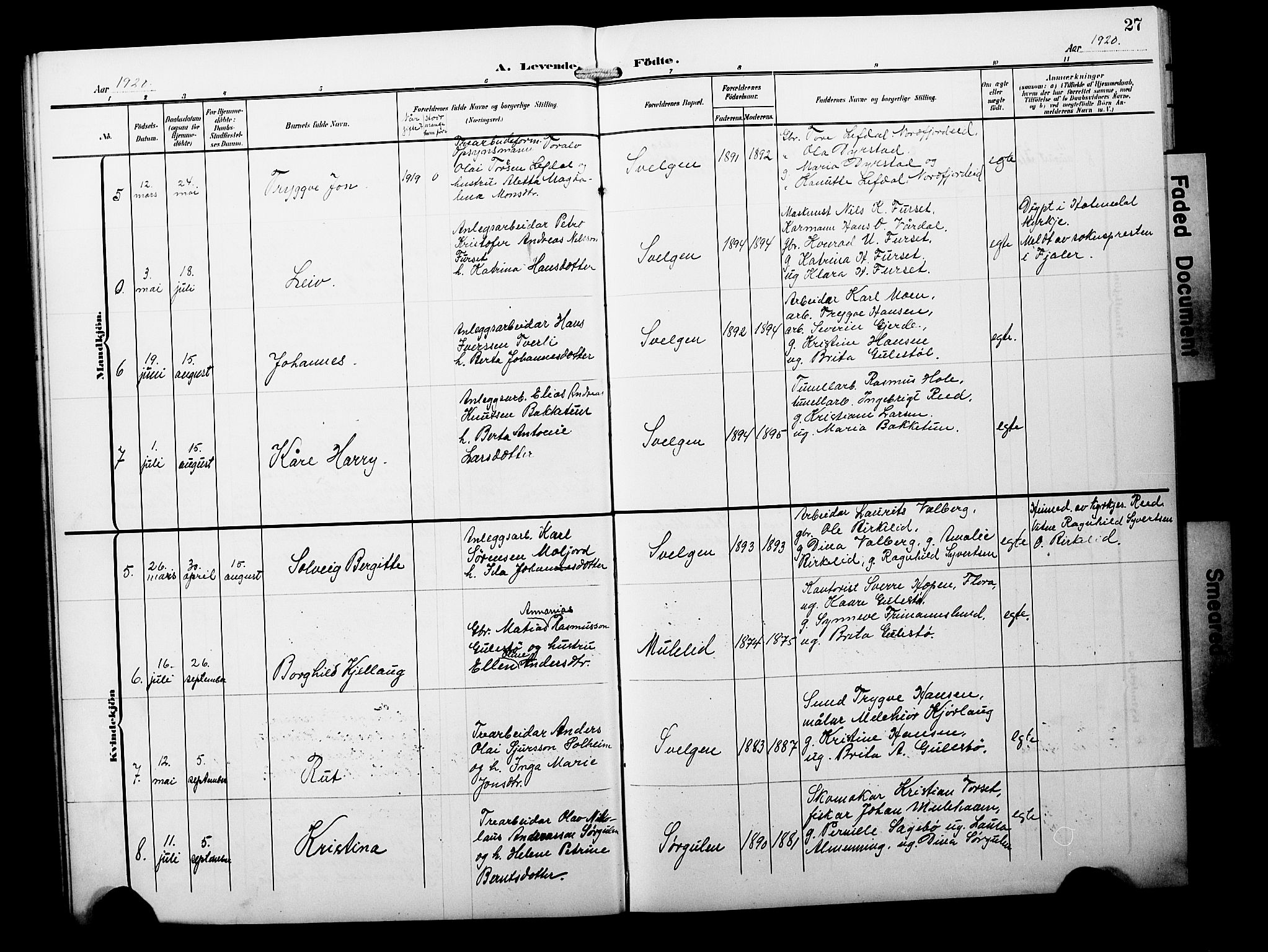 Davik sokneprestembete, AV/SAB-A-79701/H/Hab/Habb/L0001: Klokkerbok nr. B 1, 1903-1928, s. 27