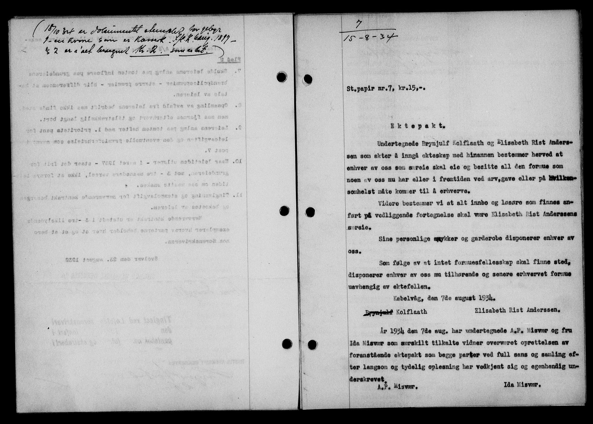 Lofoten sorenskriveri, SAT/A-0017/1/2/2C/L0030b: Pantebok nr. 30b, 1934-1934, Tingl.dato: 15.08.1934