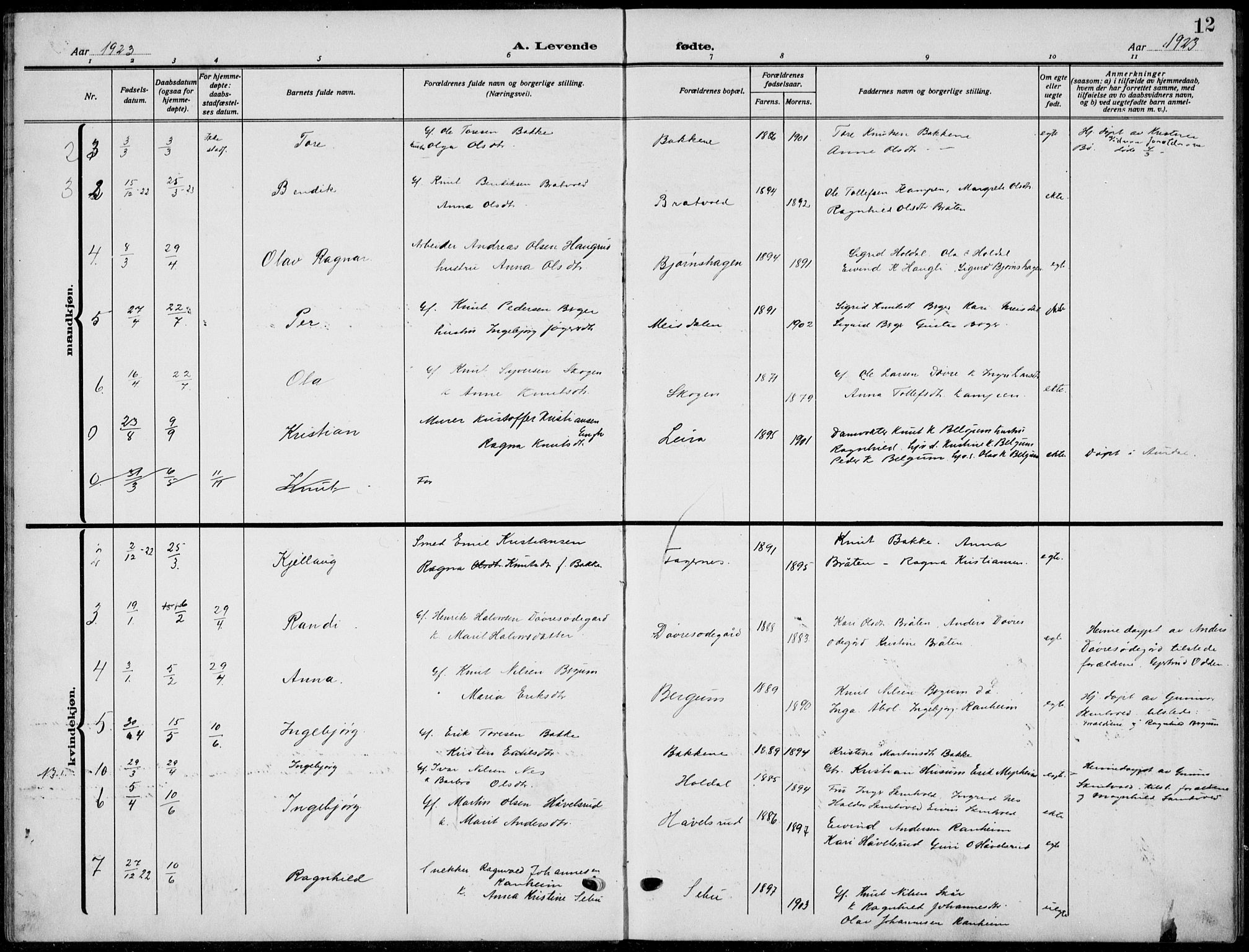 Nord-Aurdal prestekontor, AV/SAH-PREST-132/H/Ha/Hab/L0015: Klokkerbok nr. 15, 1918-1935, s. 12