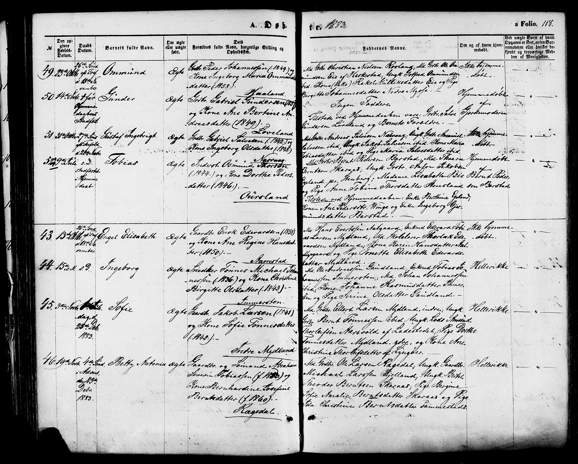 Sokndal sokneprestkontor, AV/SAST-A-101808: Ministerialbok nr. A 10, 1874-1886, s. 118