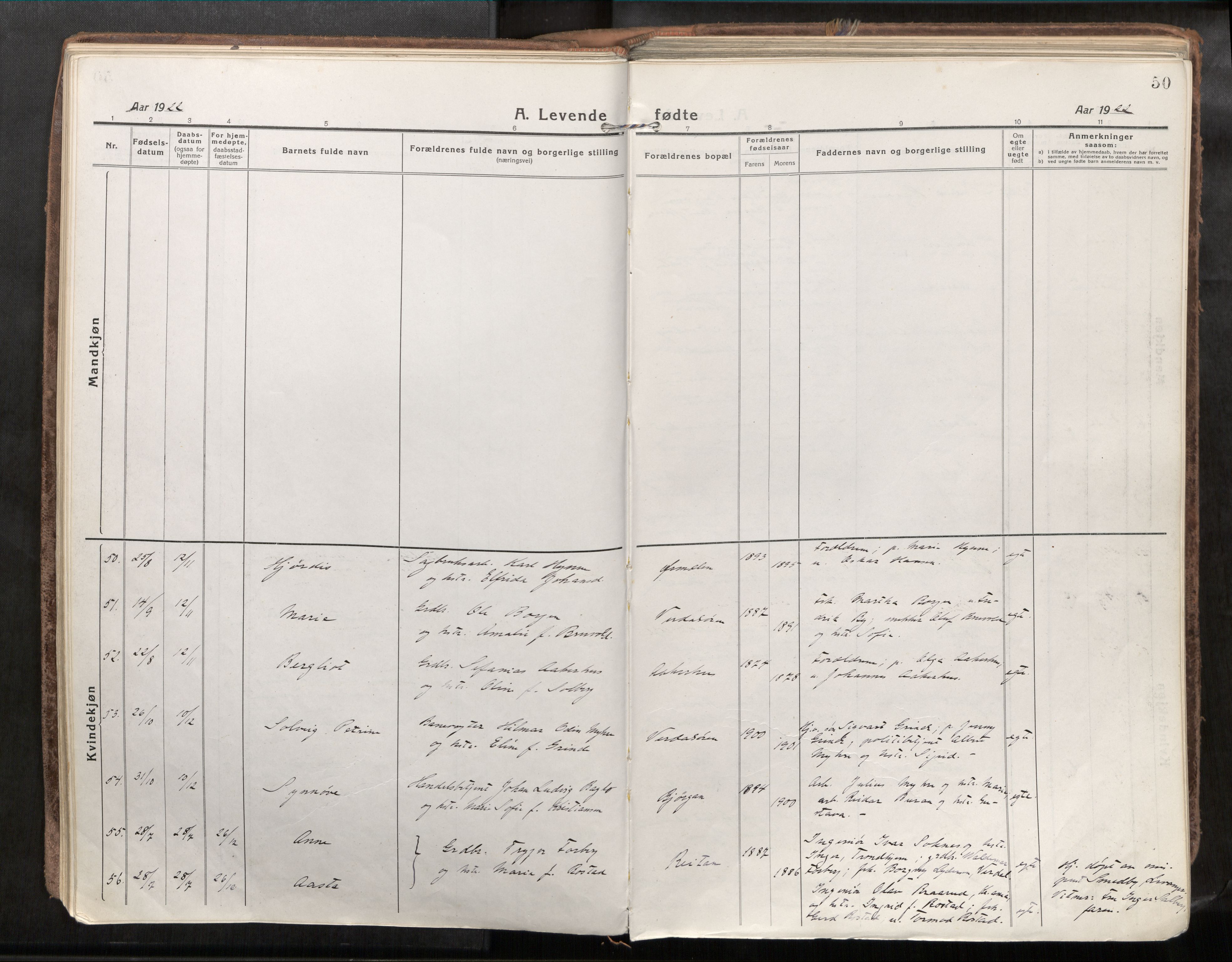 Verdal sokneprestkontor, AV/SAT-A-1156/2/H/Haa/L0001: Ministerialbok nr. 1, 1917-1932, s. 50