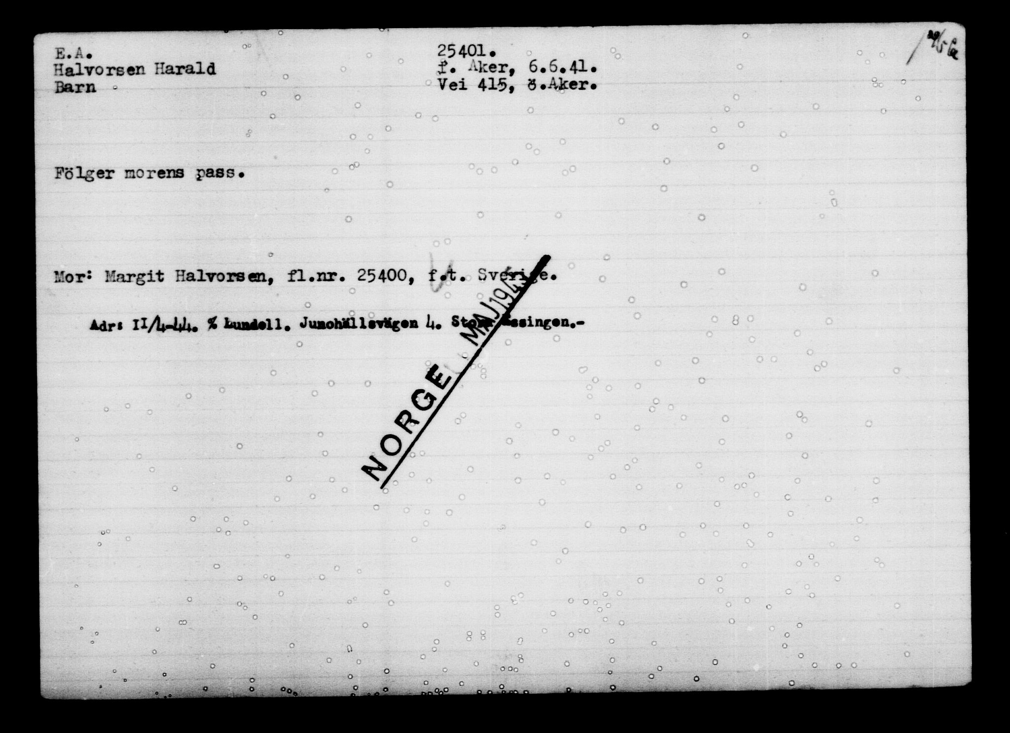 Den Kgl. Norske Legasjons Flyktningskontor, AV/RA-S-6753/V/Va/L0011: Kjesäterkartoteket.  Flyktningenr. 25300-28349, 1940-1945, s. 105