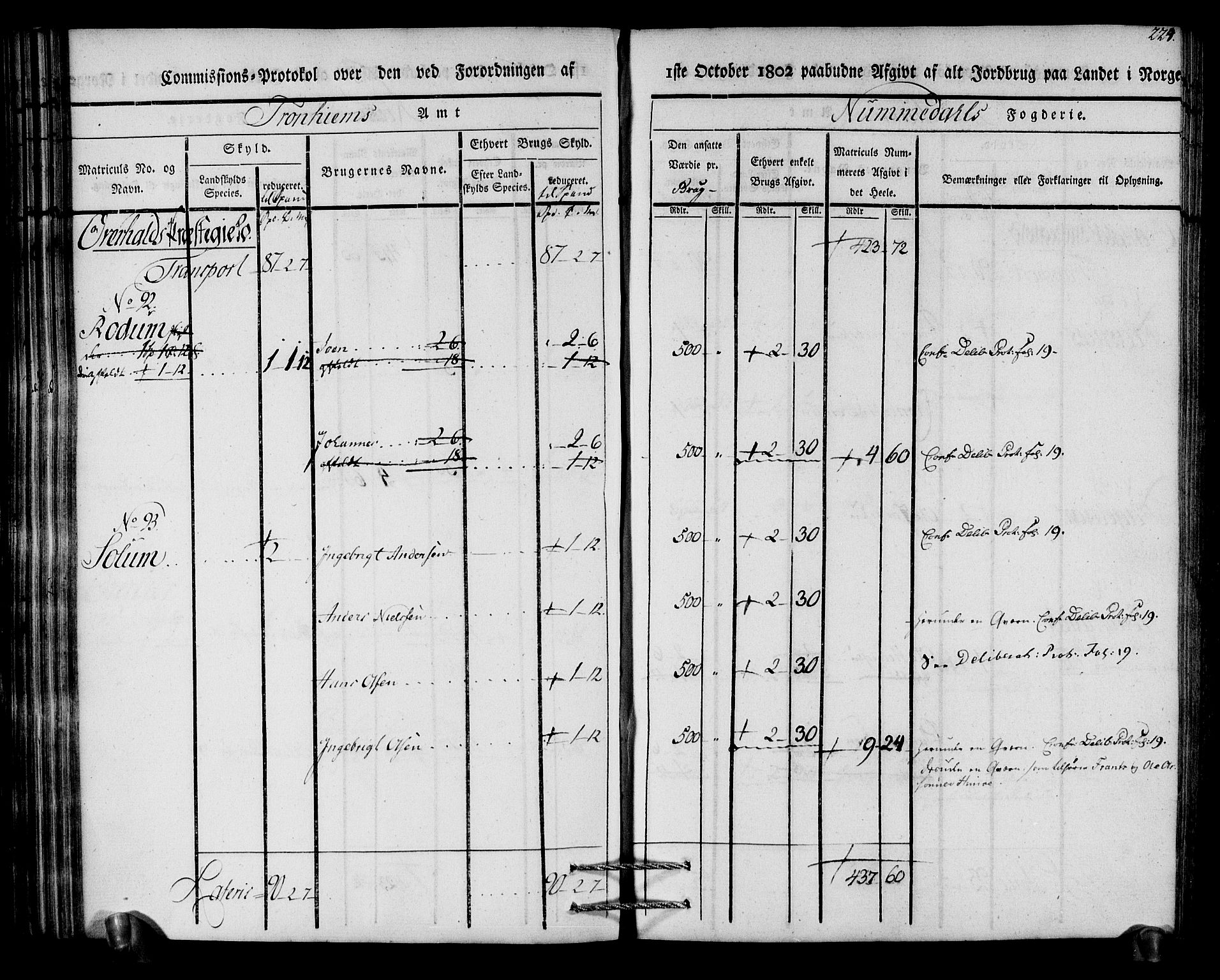 Rentekammeret inntil 1814, Realistisk ordnet avdeling, RA/EA-4070/N/Ne/Nea/L0154: Namdalen fogderi. Kommisjonsprotokoll, 1803, s. 225