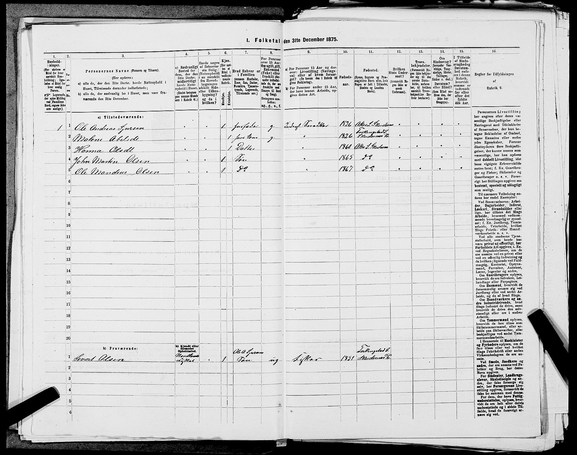 SAST, Folketelling 1875 for 1150L Skudenes prestegjeld, Falnes sokn, Åkra sokn og Ferkingstad sokn, 1875, s. 427