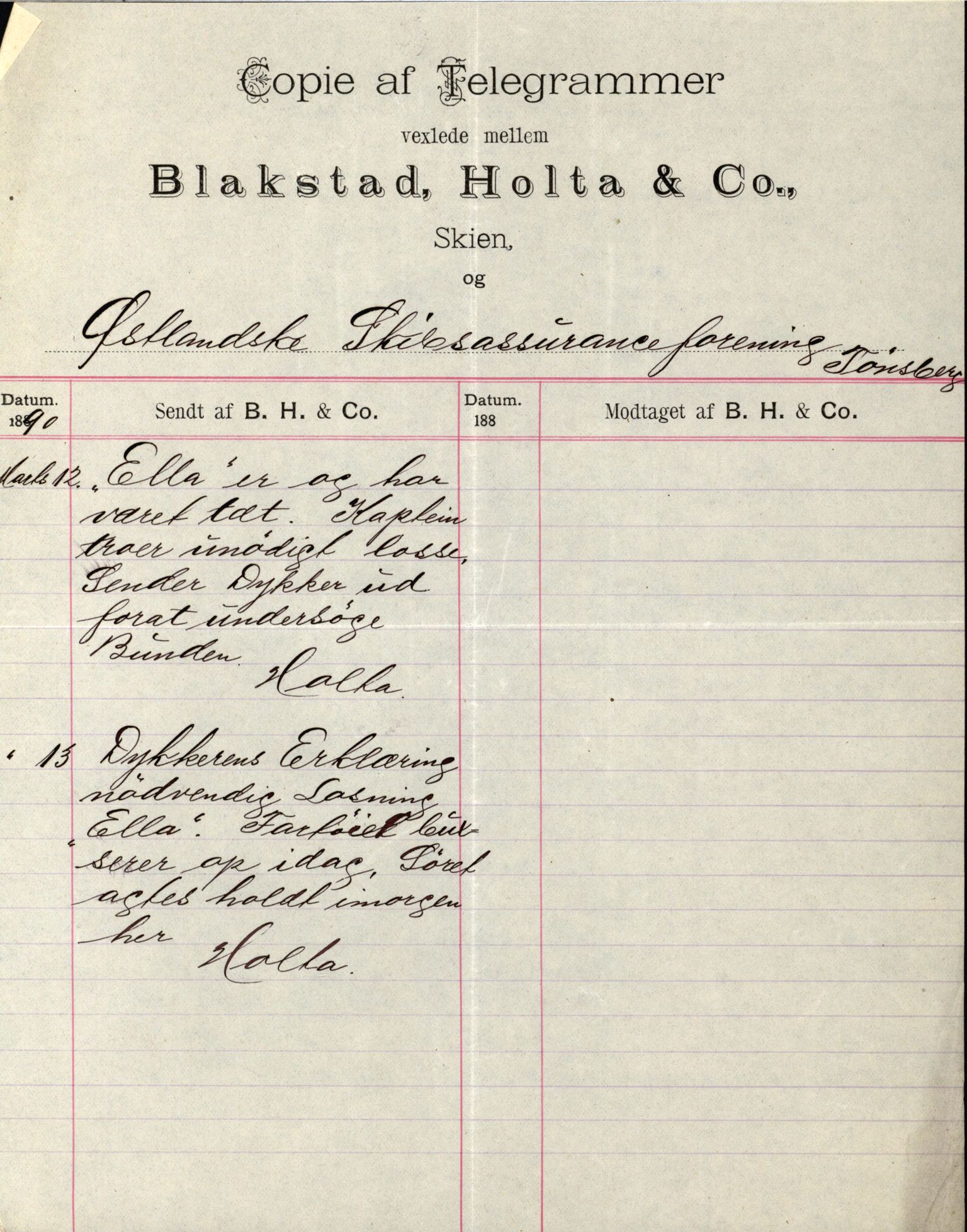 Pa 63 - Østlandske skibsassuranceforening, VEMU/A-1079/G/Ga/L0026/0002: Havaridokumenter / Dovre, Dictator, Ella, Elizabeth Morton, 1890, s. 143