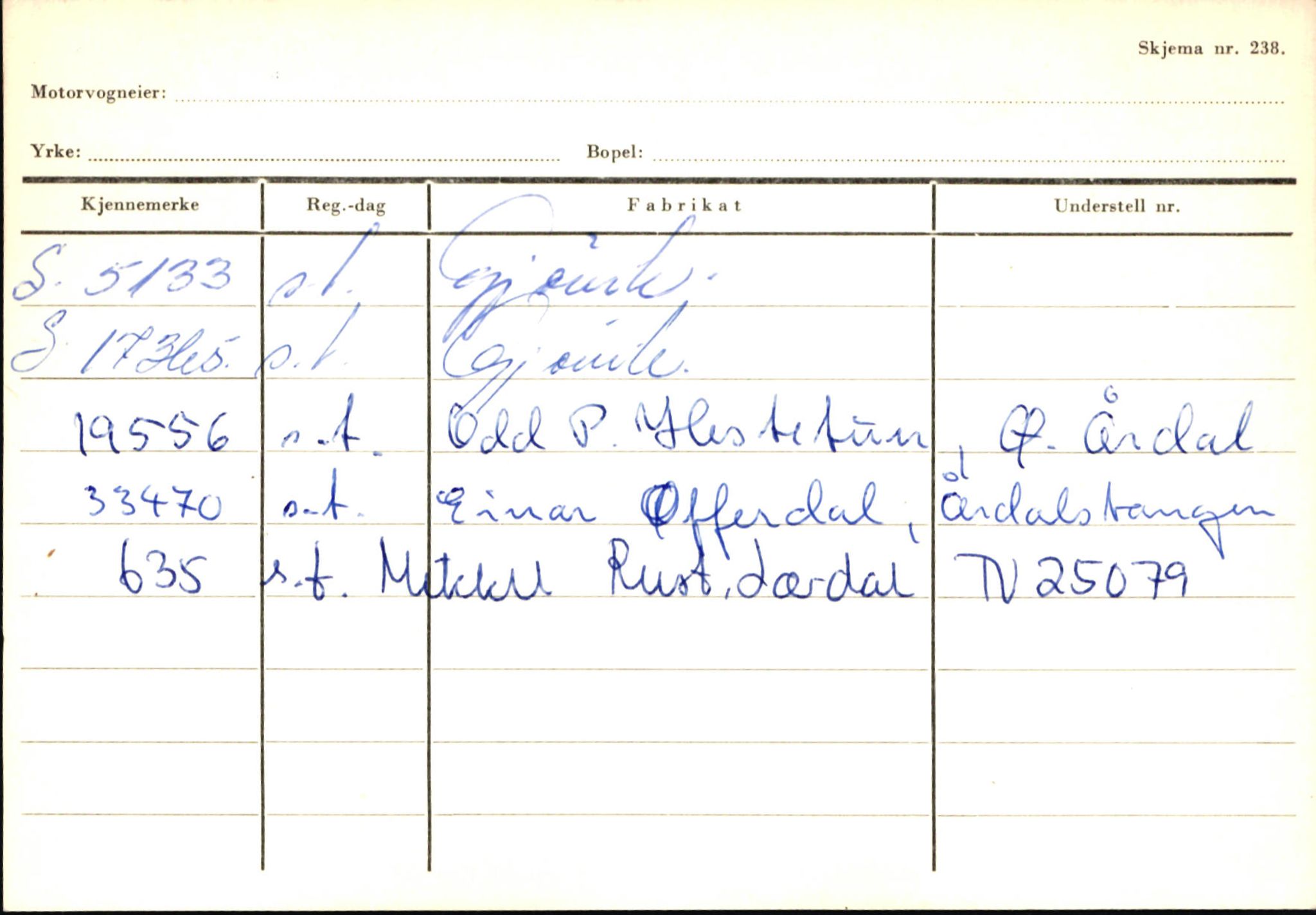 Statens vegvesen, Sogn og Fjordane vegkontor, AV/SAB-A-5301/4/F/L0146: Registerkort Årdal R-Å samt diverse kort, 1945-1975, s. 1755