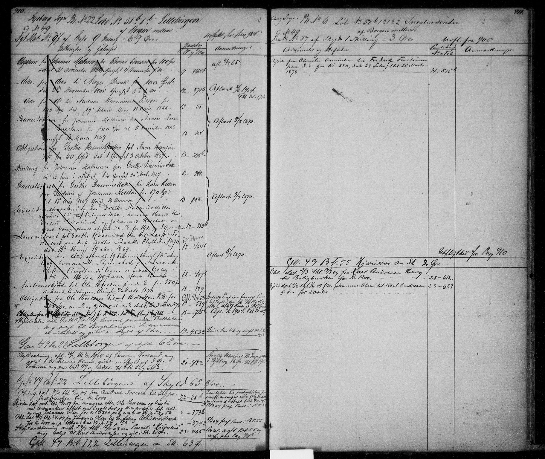 Idd og Marker sorenskriveri, AV/SAO-A-10283/G/Ga/Gac/L0002: Panteregister nr. II 2, 1848-1911, s. 910-911