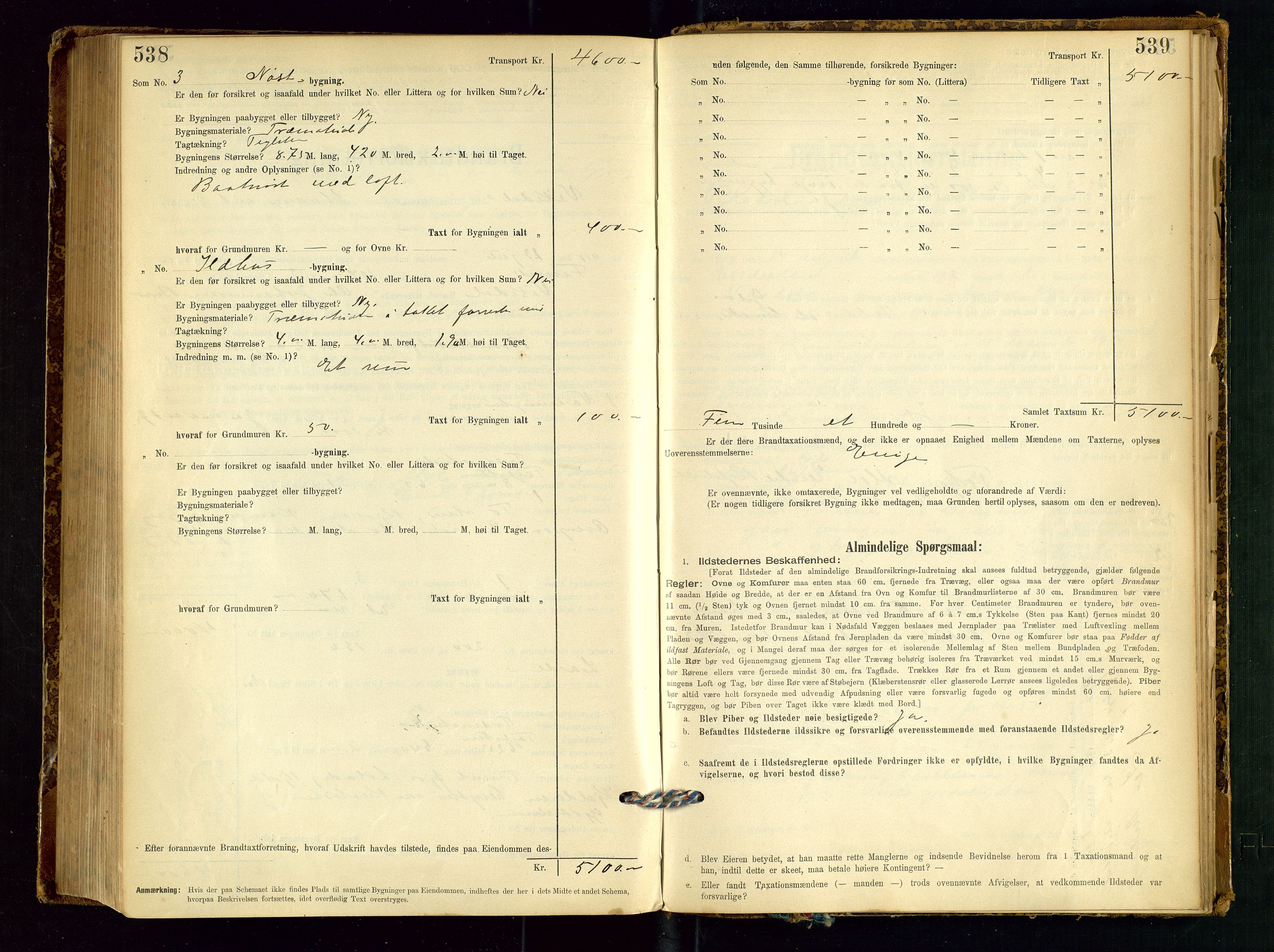 Vikedal lensmannskontor, AV/SAST-A-100179/Gob/L0004: Branntakstprotokoll, 1894-1952, s. 538-539