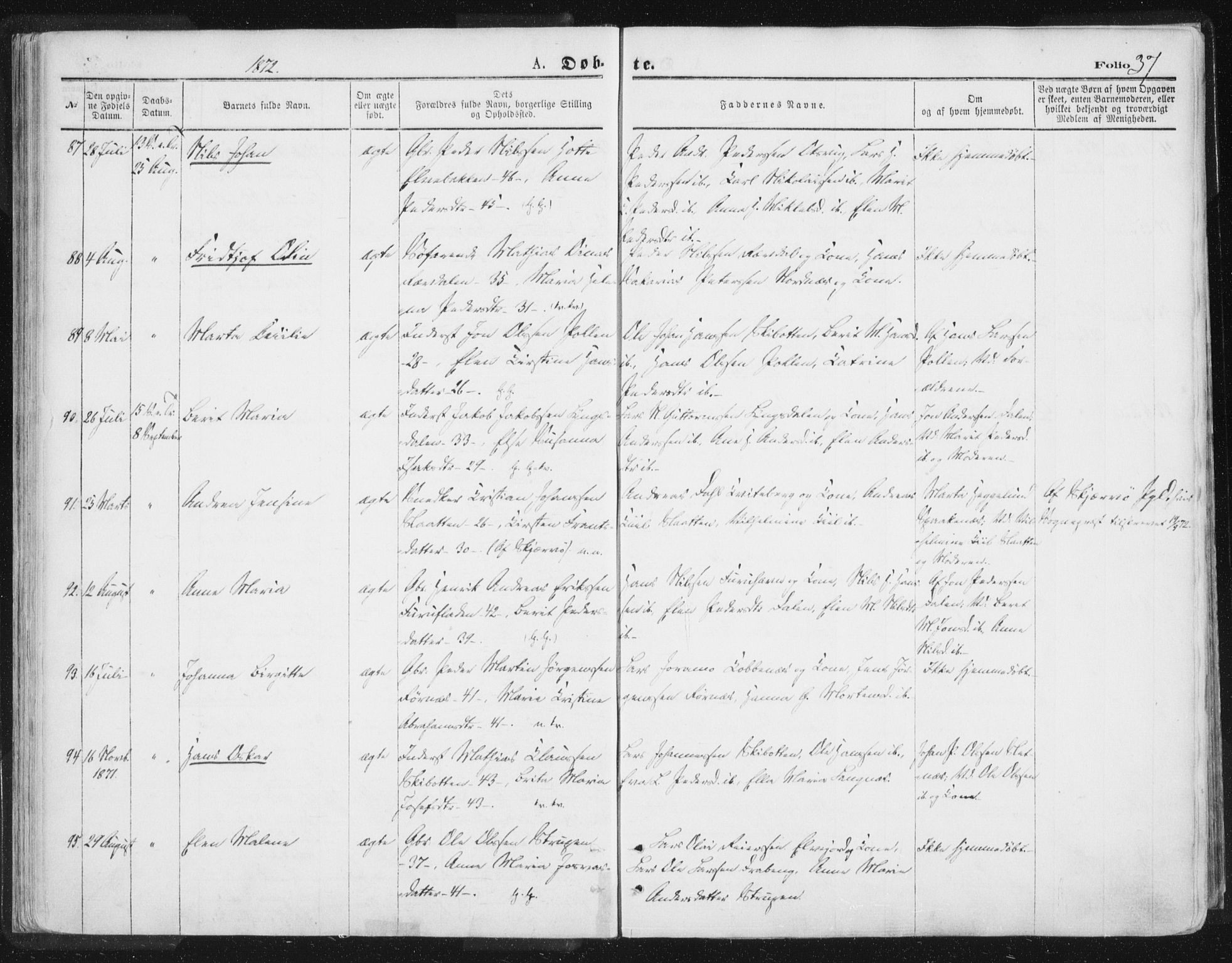 Lyngen sokneprestembete, AV/SATØ-S-1289/H/He/Hea/L0006kirke: Ministerialbok nr. 6, 1870-1878, s. 37