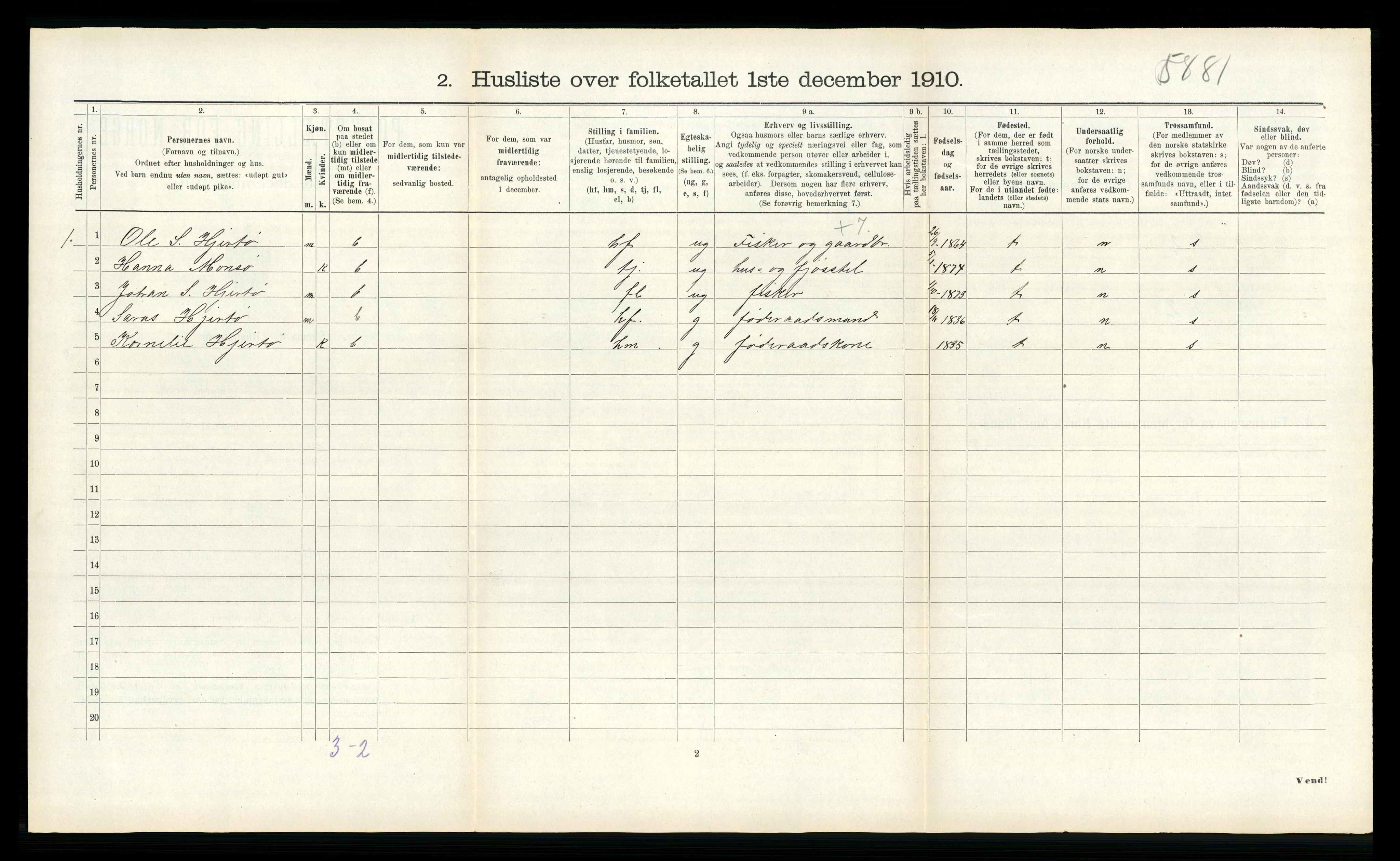 RA, Folketelling 1910 for 1617 Hitra herred, 1910, s. 388