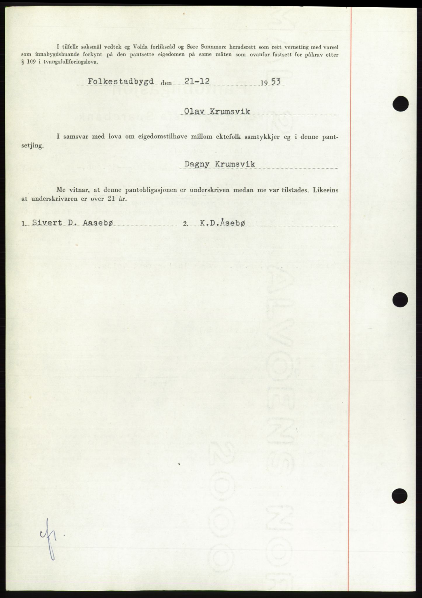 Søre Sunnmøre sorenskriveri, AV/SAT-A-4122/1/2/2C/L0124: Pantebok nr. 12B, 1953-1954, Dagboknr: 3161/1953