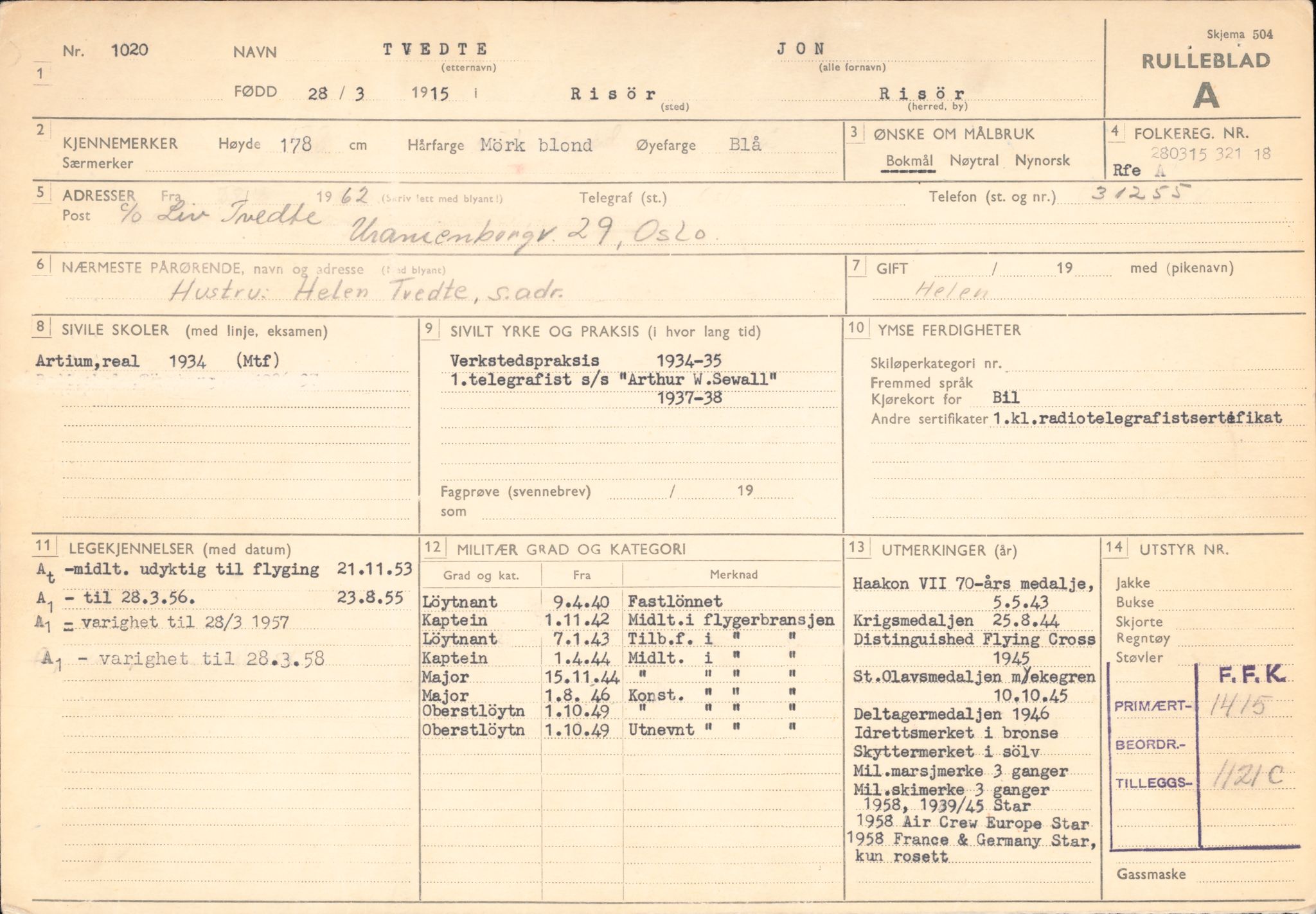 Forsvaret, Forsvarets overkommando/Luftforsvarsstaben, RA/RAFA-4079/P/Pa/L0044: Personellpapirer, 1915, s. 357