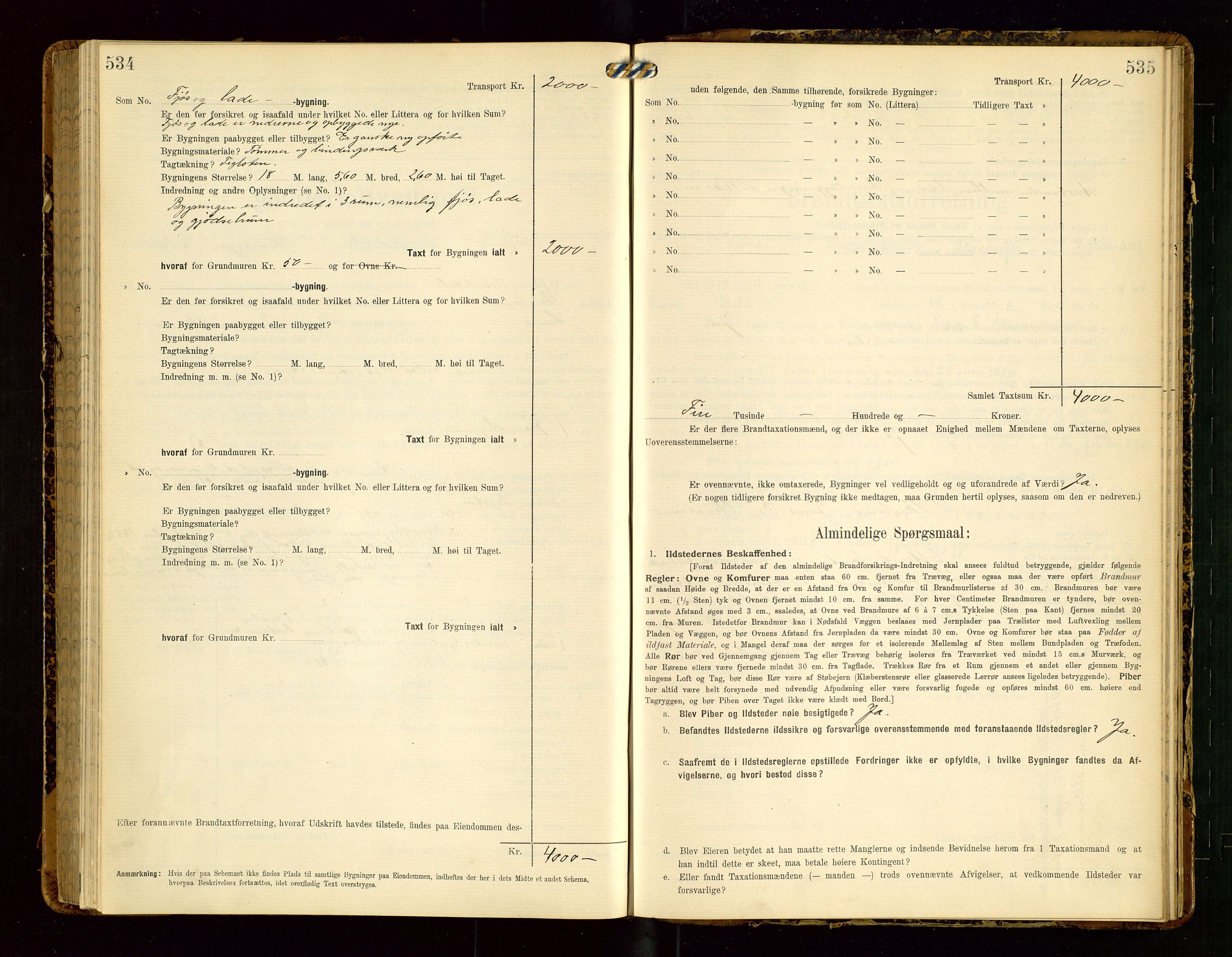 Lund lensmannskontor, SAST/A-100303/Gob/L0002: "Brandtakstprotokol", 1908-1918, s. 534-535