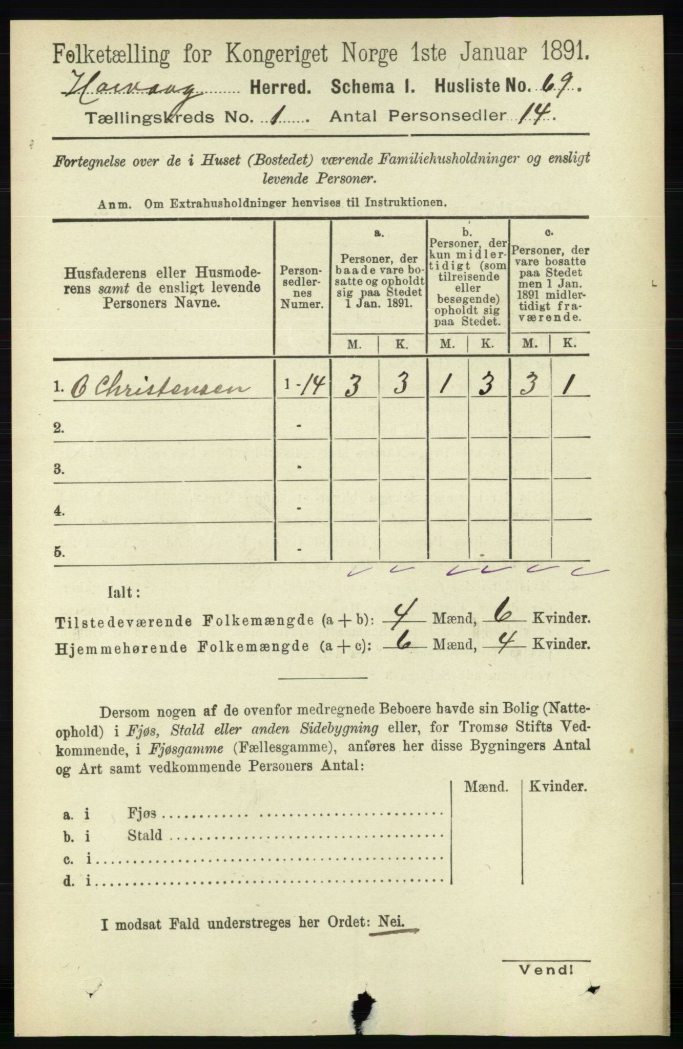 RA, Folketelling 1891 for 0927 Høvåg herred, 1891, s. 87