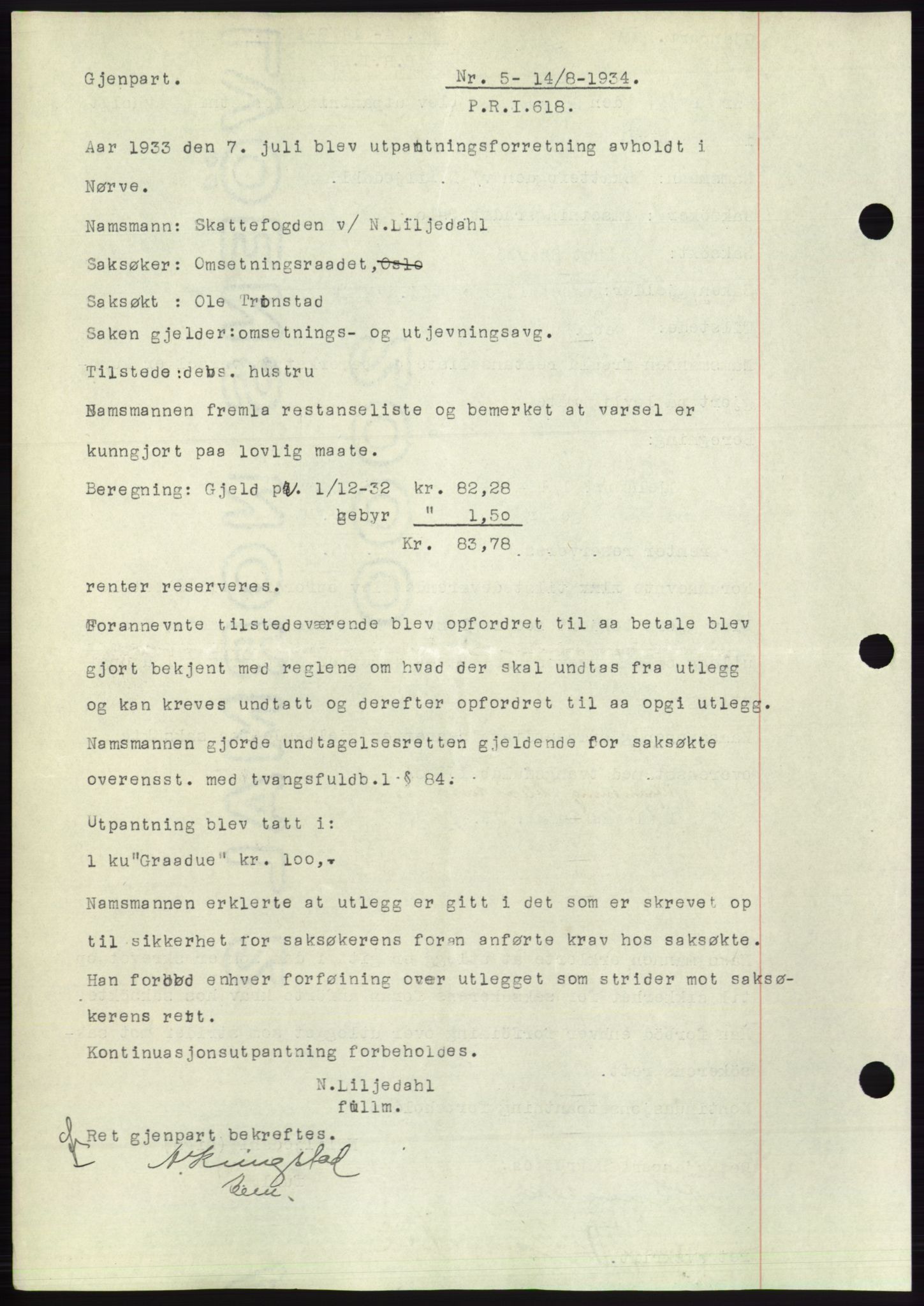 Ålesund byfogd, AV/SAT-A-4384: Pantebok nr. 31, 1933-1934, Tingl.dato: 14.08.1934