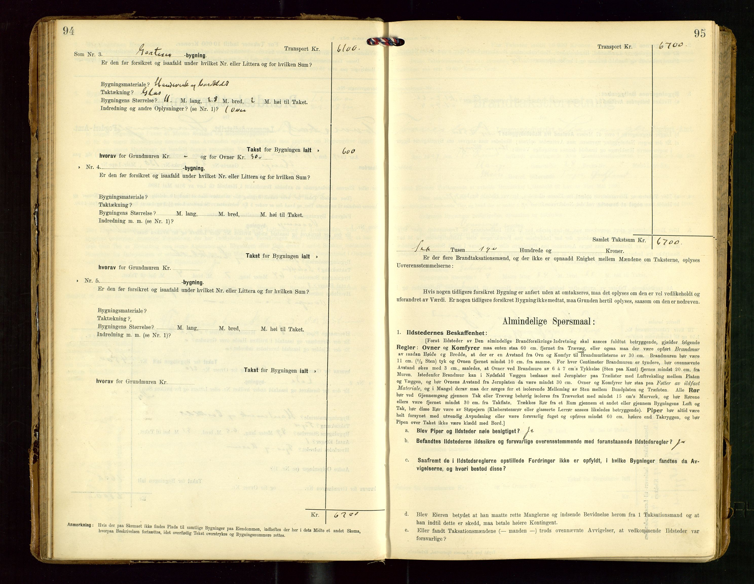 Torvestad lensmannskontor, AV/SAST-A-100307/1/Gob/L0004: "Brandtaxationsprotokol for Torvestad Lensmannsdistrikt", 1909-1923, s. 94-95