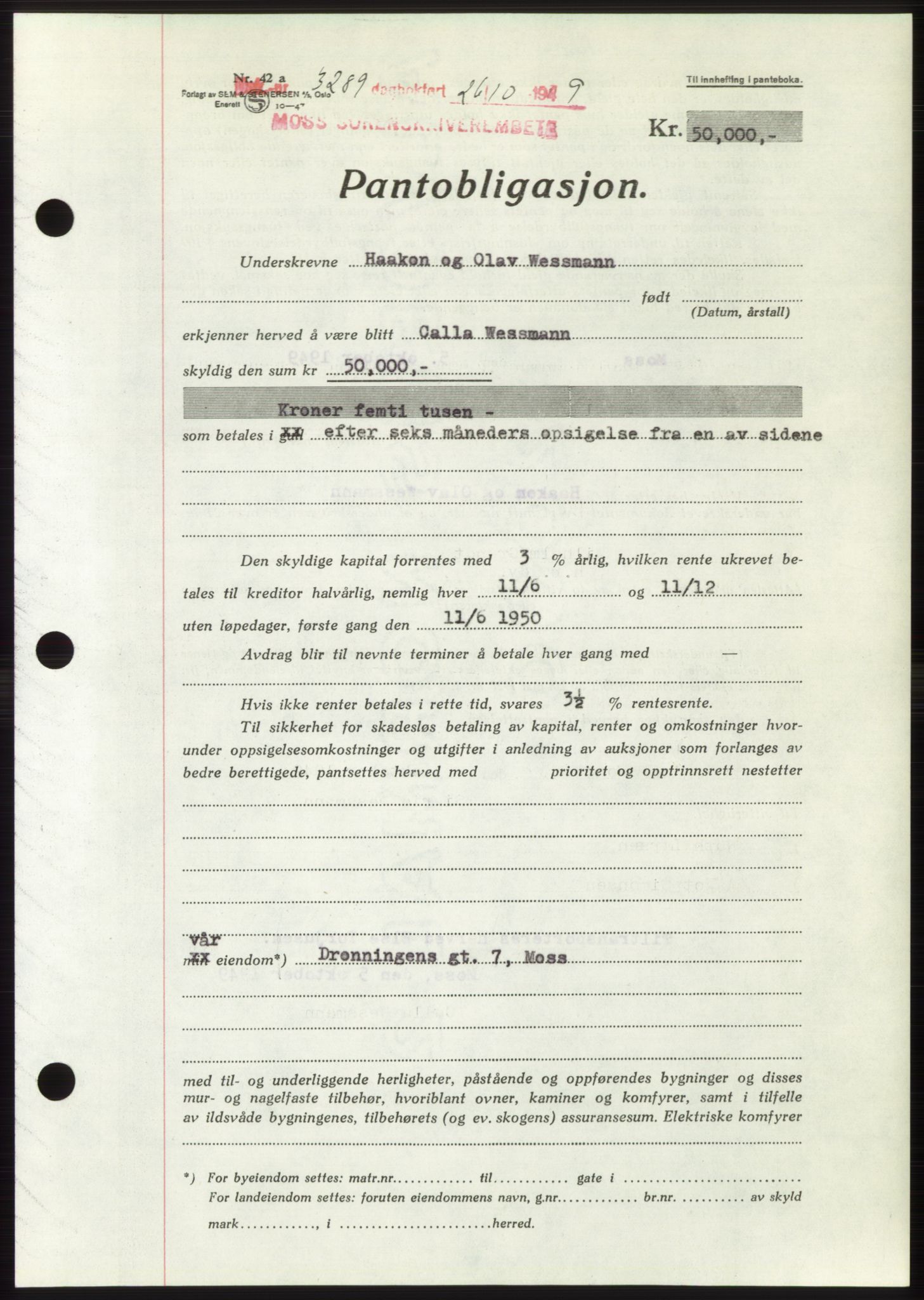 Moss sorenskriveri, SAO/A-10168: Pantebok nr. B23, 1949-1950, Dagboknr: 3289/1949