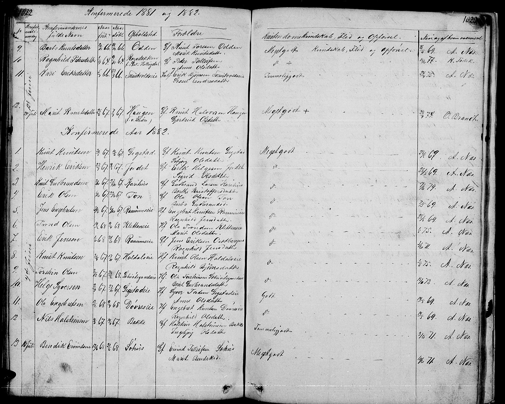 Nord-Aurdal prestekontor, SAH/PREST-132/H/Ha/Hab/L0001: Klokkerbok nr. 1, 1834-1887, s. 1022-1023