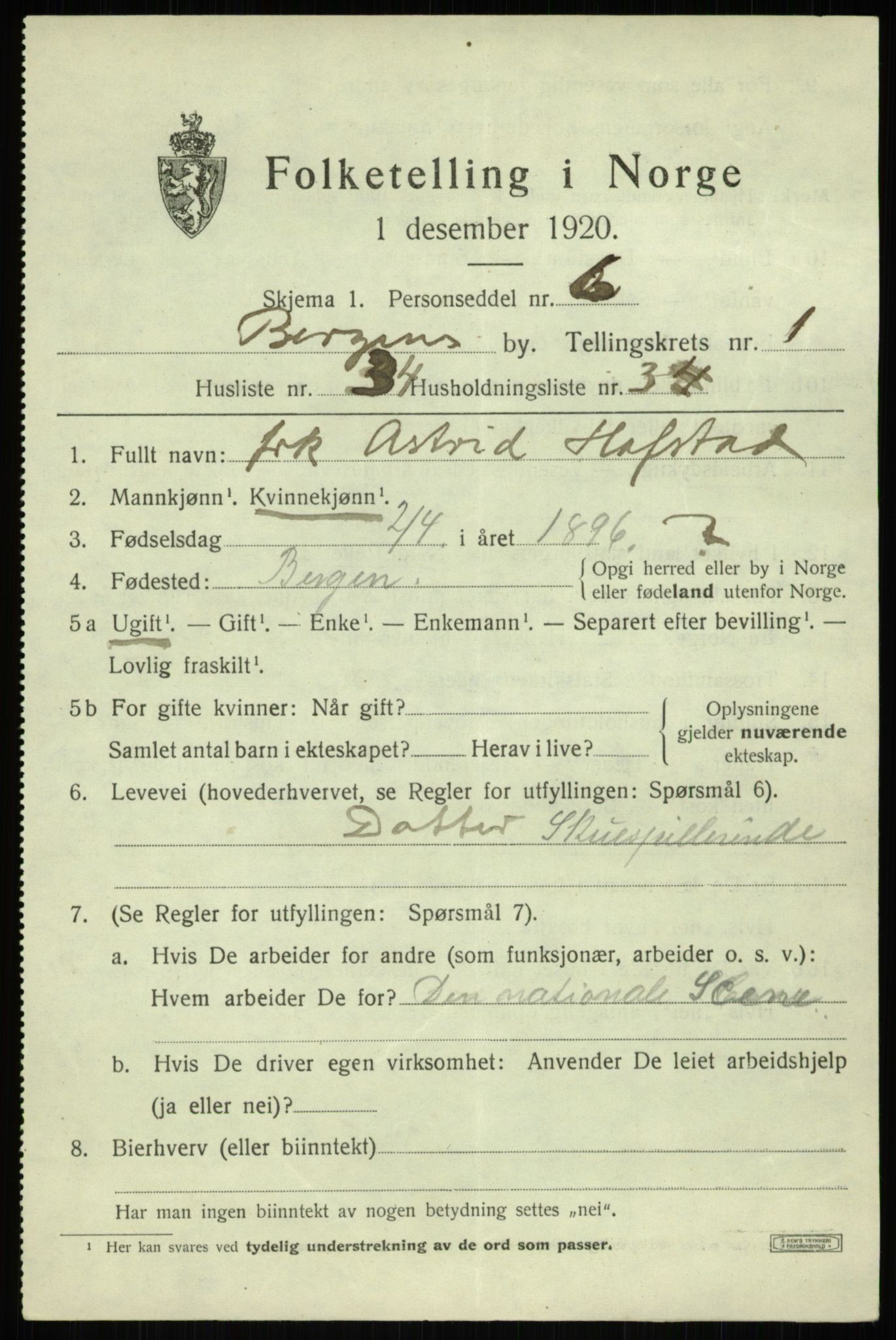 SAB, Folketelling 1920 for 1301 Bergen kjøpstad, 1920, s. 59626