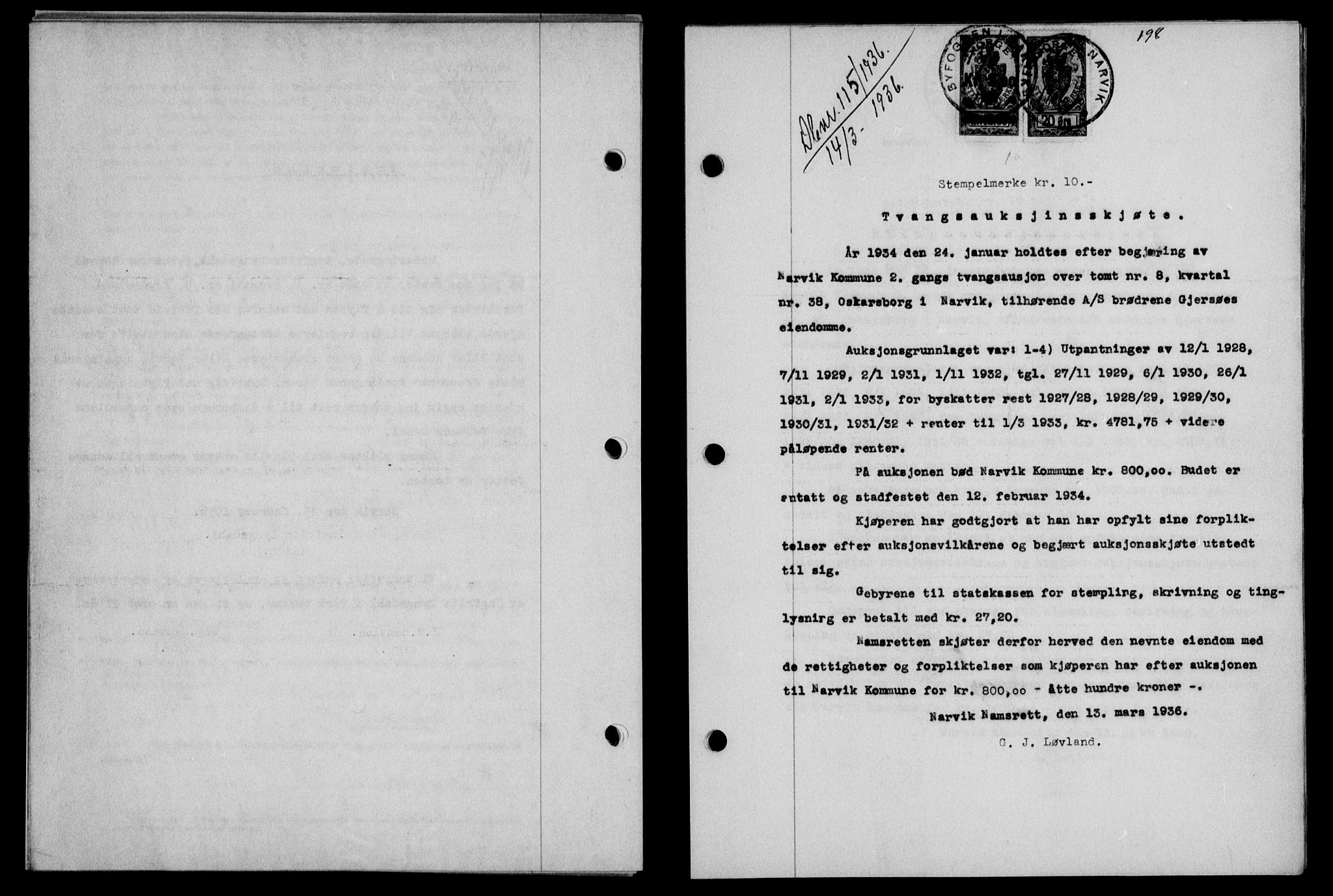 Narvik sorenskriveri, SAT/A-0002/1/2/2C/2Ca/L0011: Pantebok nr. 14, 1935-1937, Tingl.dato: 14.03.1936